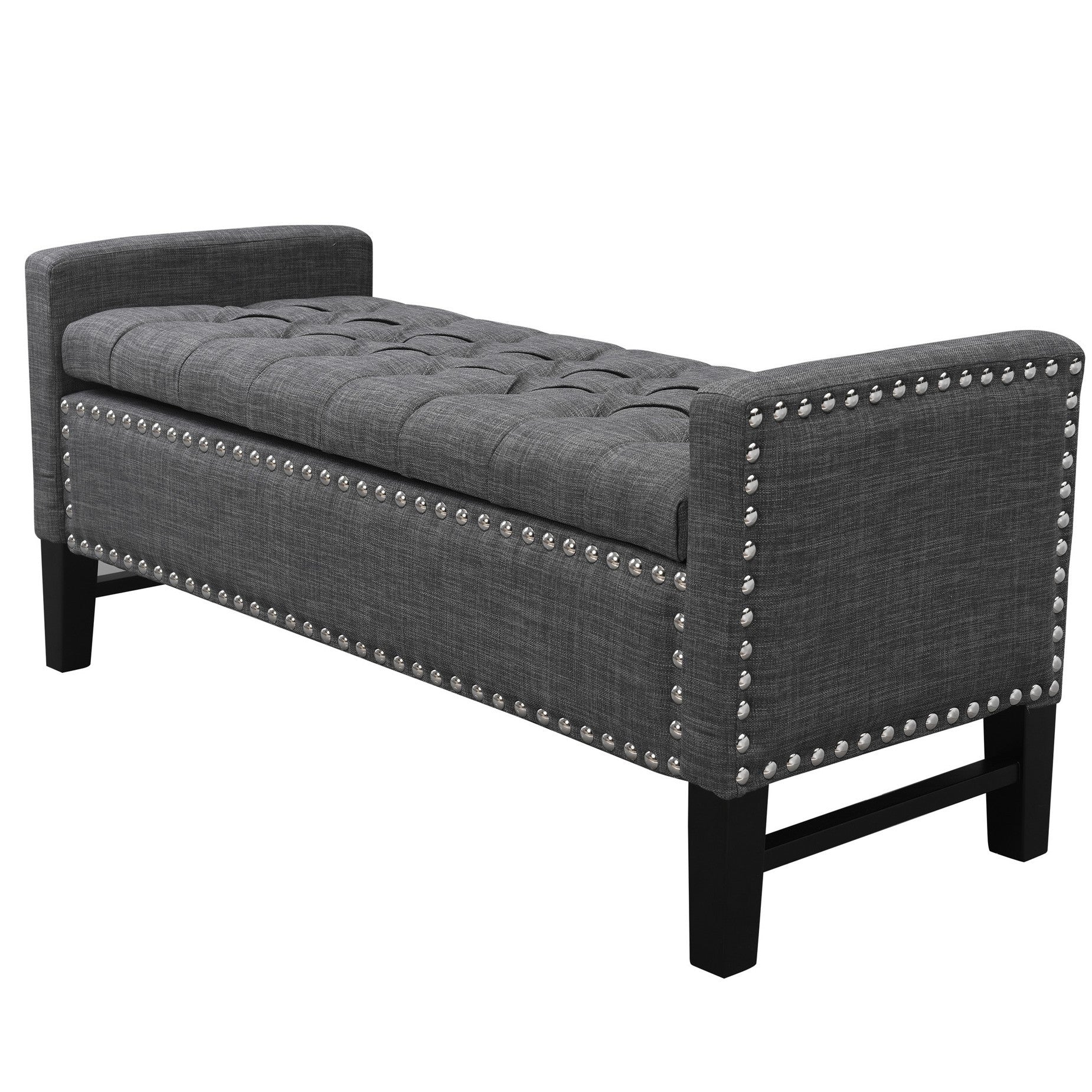 50" Navy Blue and Black Upholstered Velvet Bench with Flip top, Shoe Storage