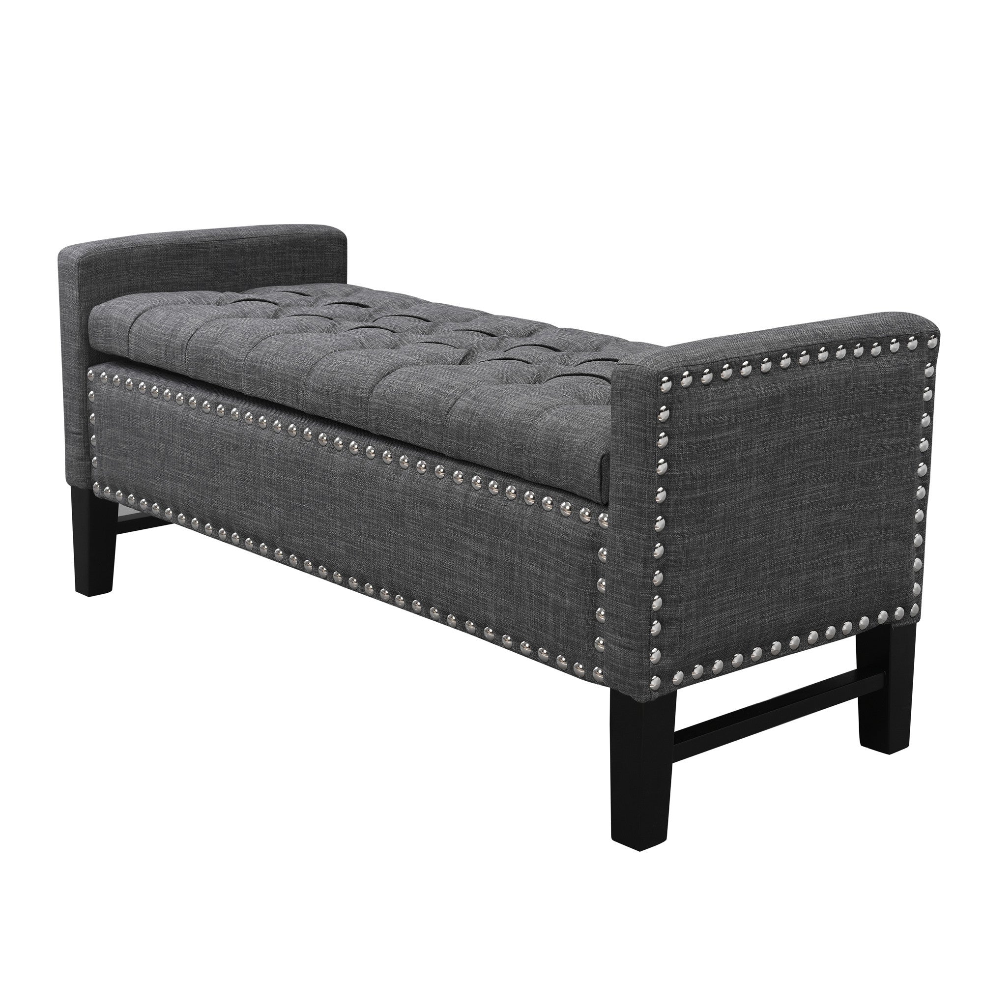 50" Navy Blue and Black Upholstered Velvet Bench with Flip top, Shoe Storage