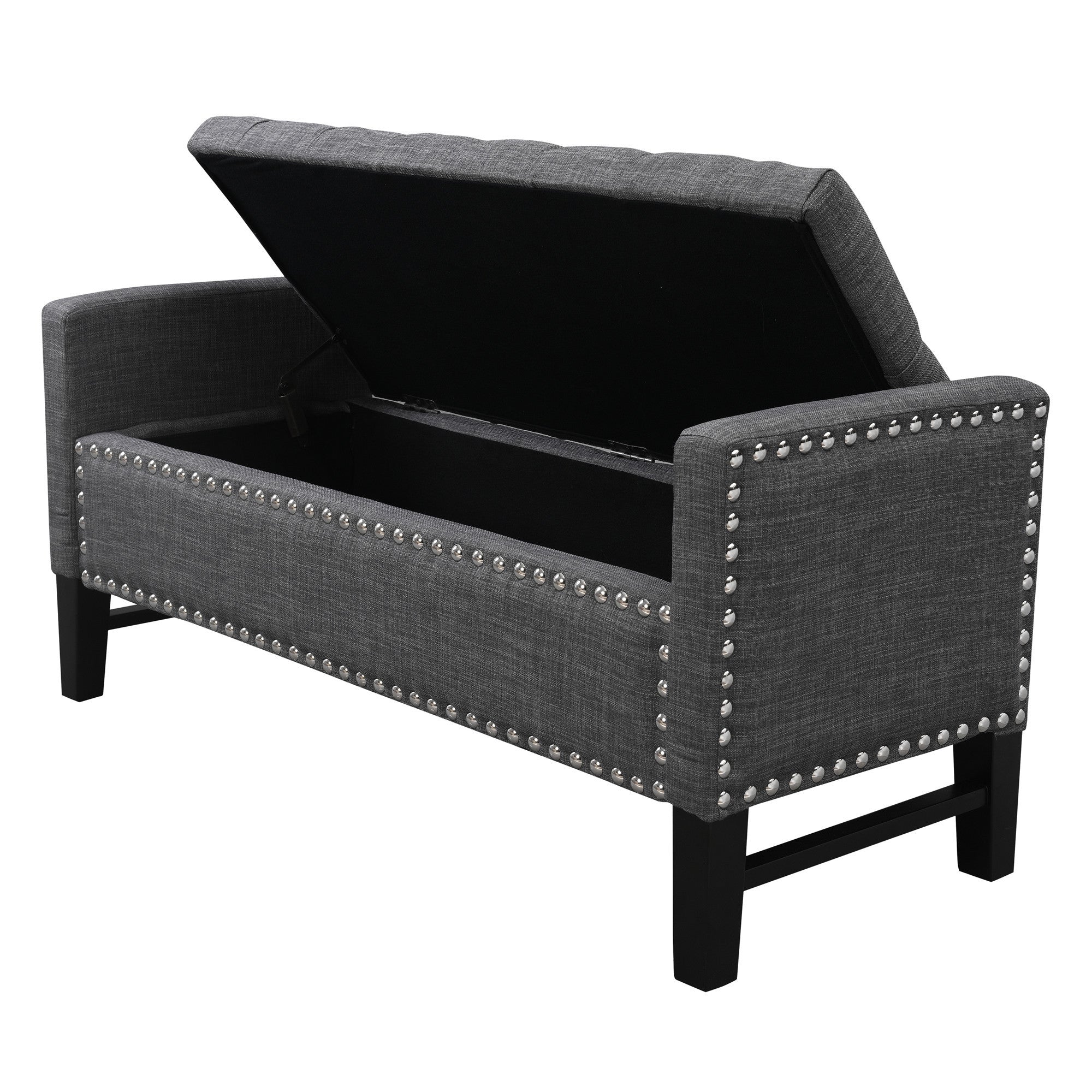 50" Navy Blue and Black Upholstered Velvet Bench with Flip top, Shoe Storage