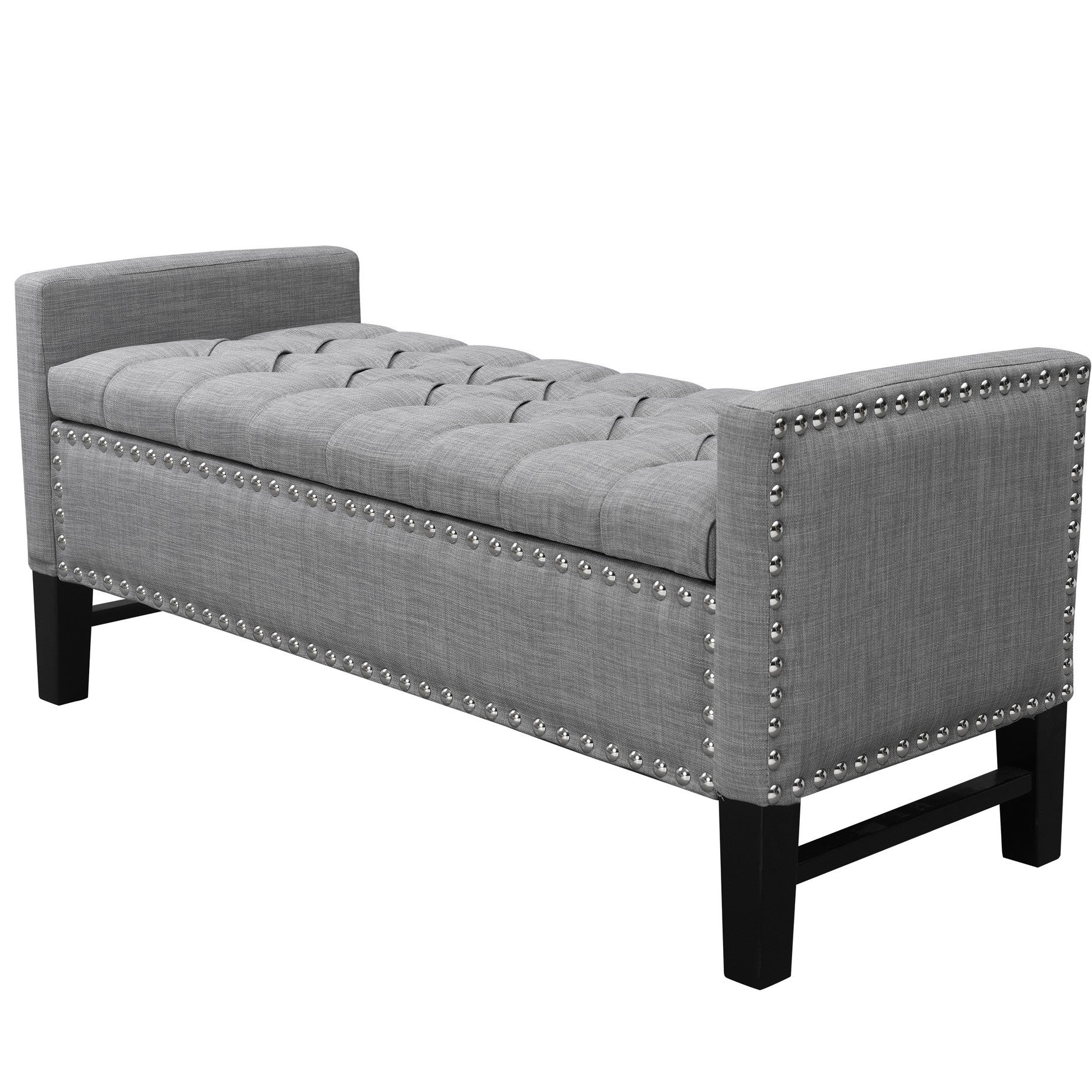 50" Navy Blue and Black Upholstered Velvet Bench with Flip top, Shoe Storage