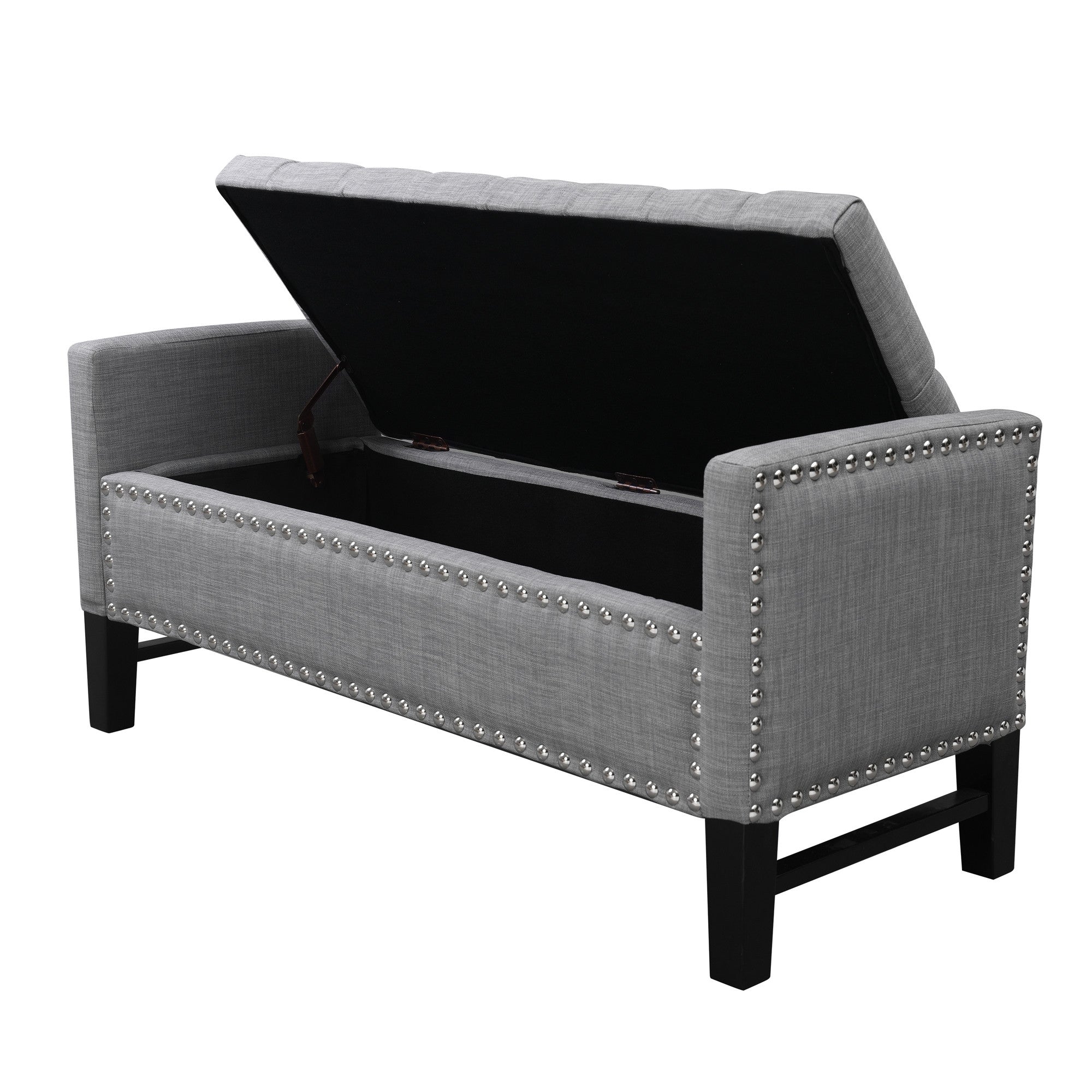 50" Navy Blue and Black Upholstered Velvet Bench with Flip top, Shoe Storage