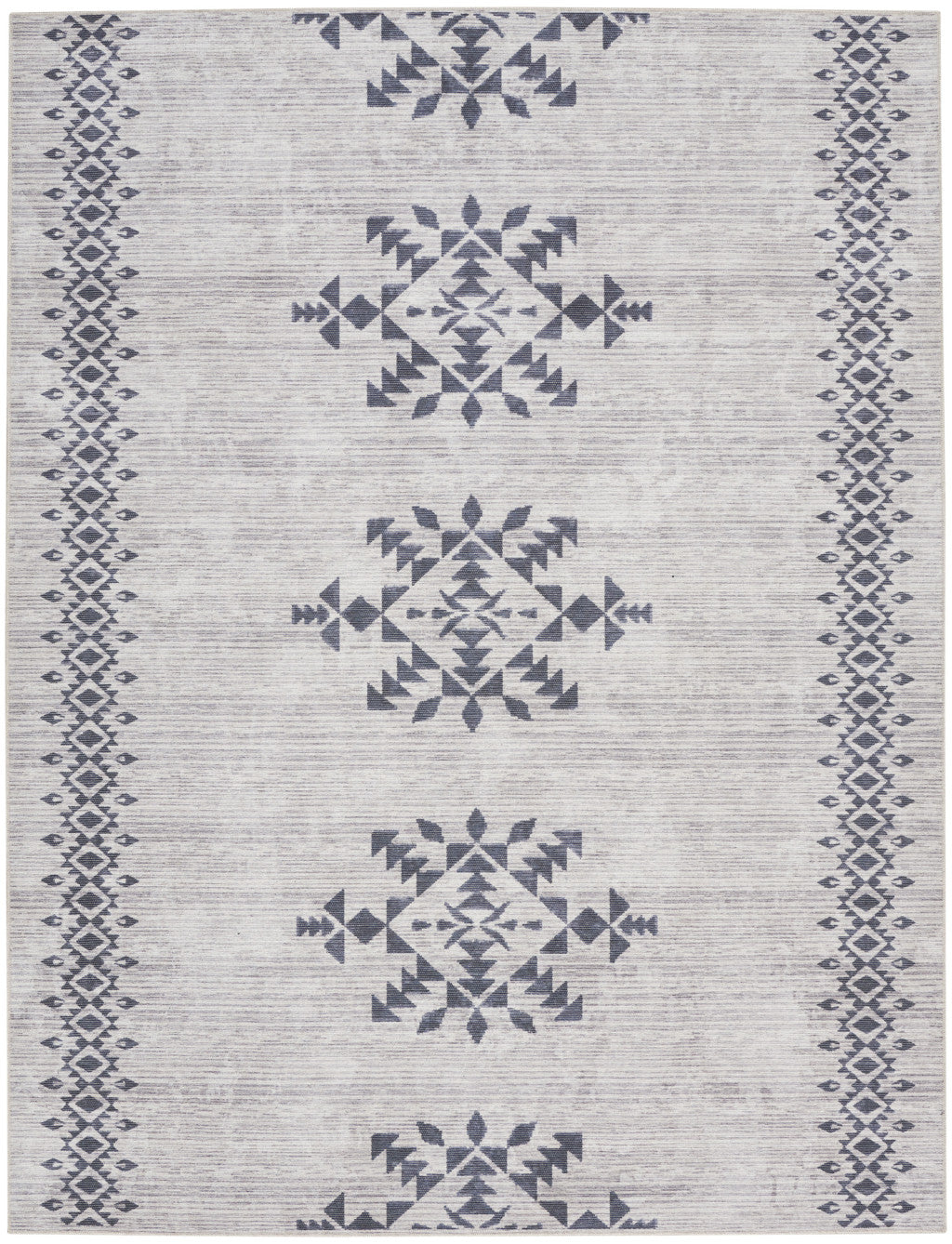 8' x 10' Gray and Ivory Geometric Power Loom Washable Area Rug