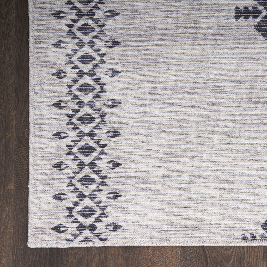 8' x 10' Gray and Ivory Geometric Power Loom Washable Area Rug