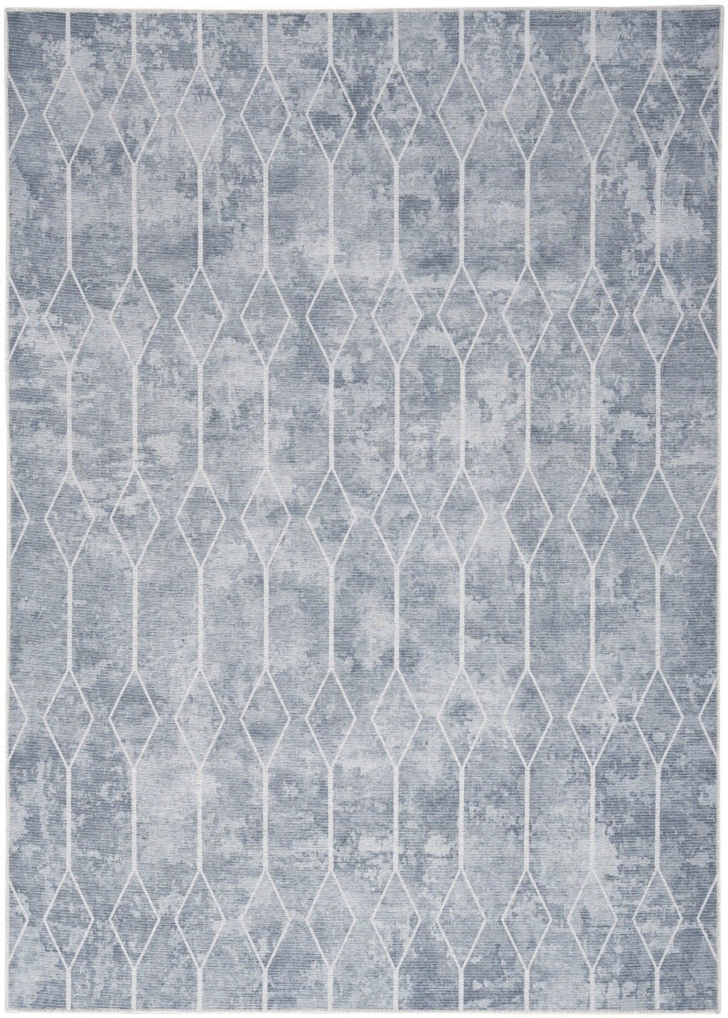 8' x 10' Blue and Gray Geometric Power Loom Washable Area Rug