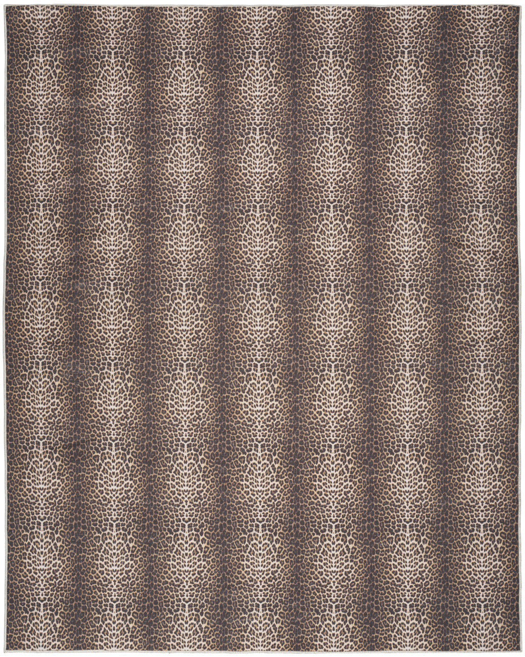 6' x 9' Brown and Ivory Leopard Print Power Loom Washable Non Skid Area Rug