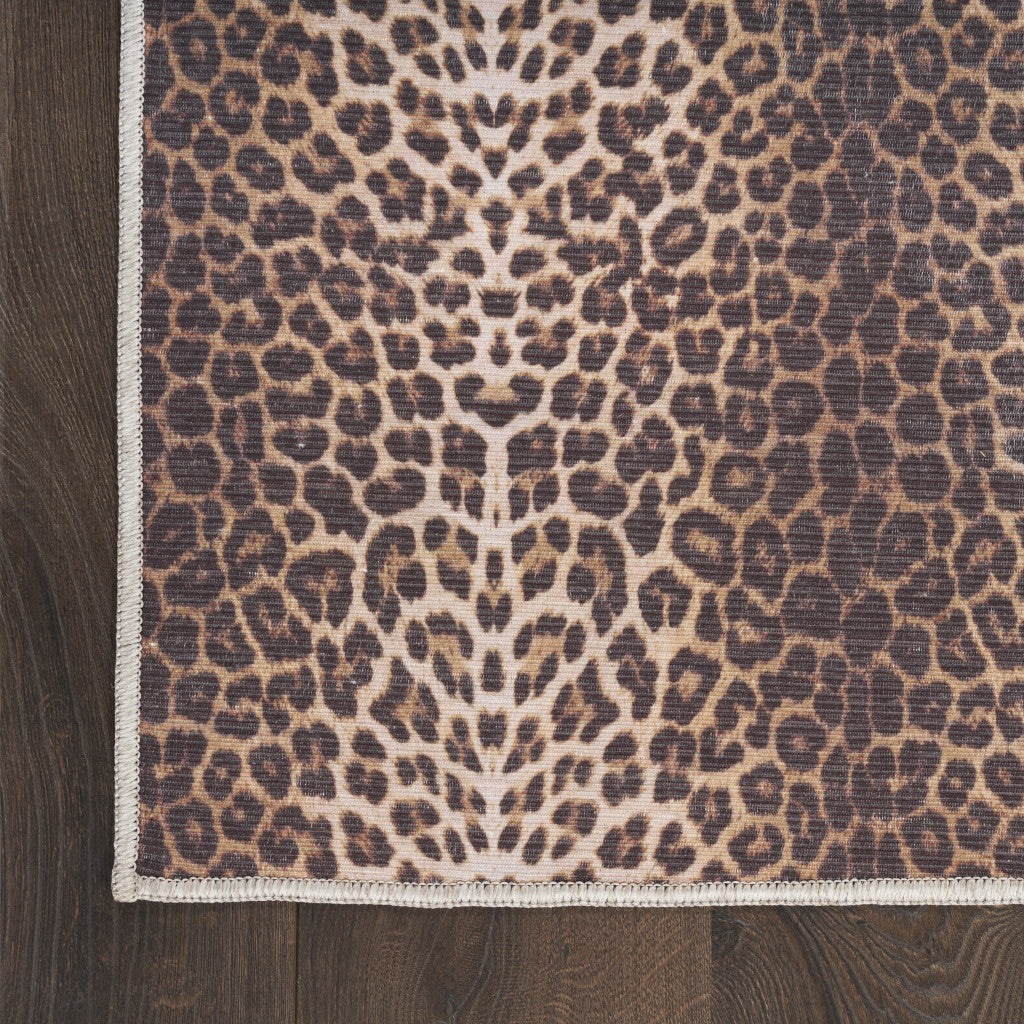 6' x 9' Brown and Ivory Leopard Print Power Loom Washable Non Skid Area Rug