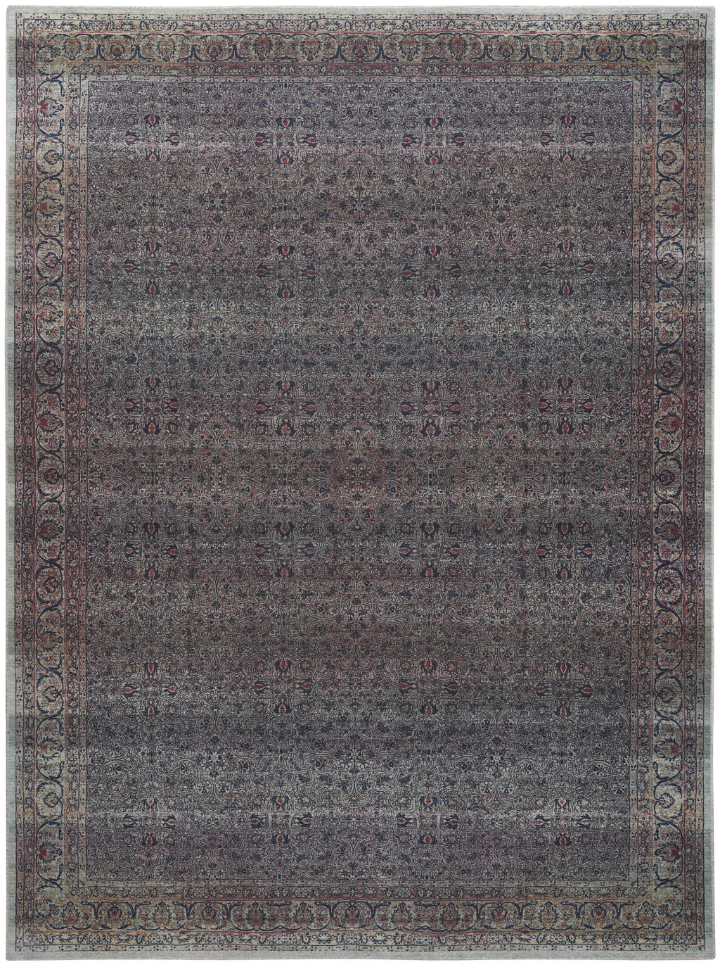 5' x 7' Blue and Brown Oriental Power Loom Distressed Washable Non Skid Area Rug