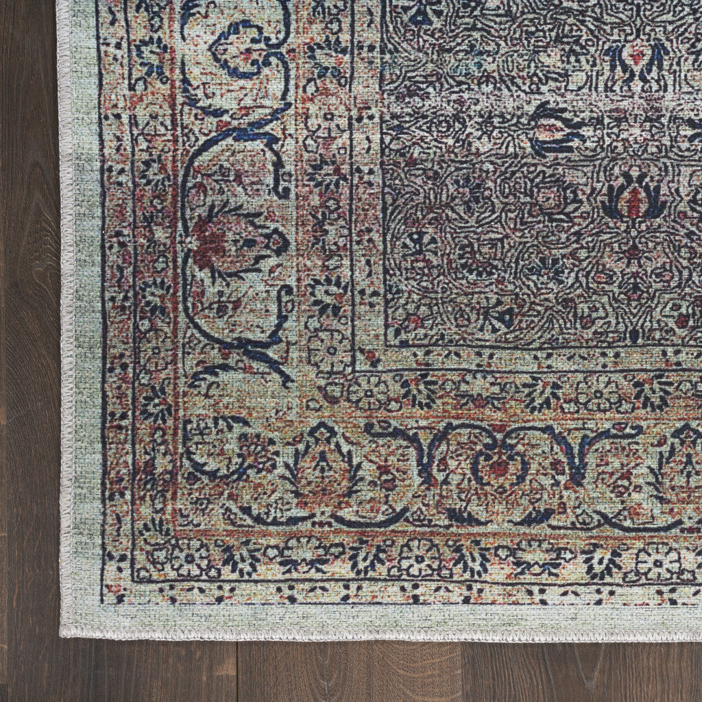 8' x 10' Blue and Brown Oriental Power Loom Distressed Washable Non Skid Area Rug