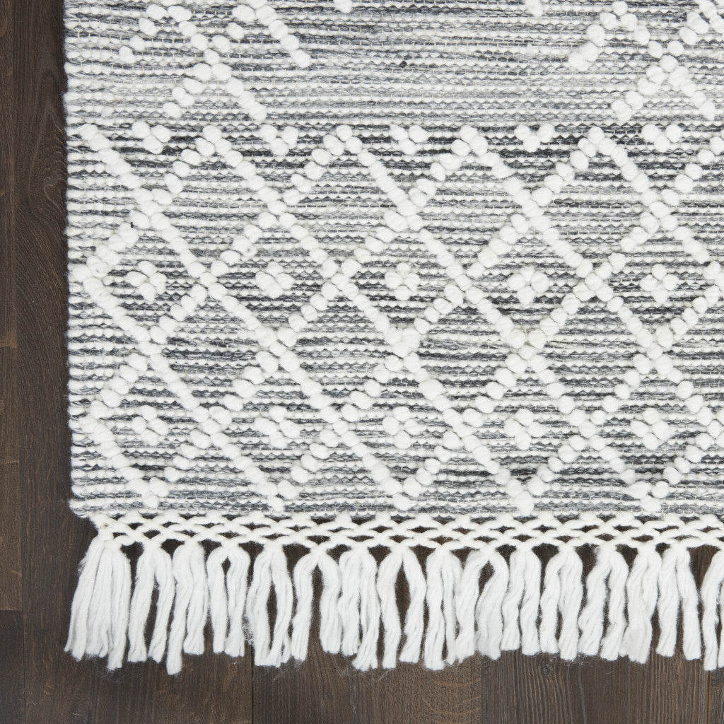 5' x 8' Gray and Ivory Geometric Hand Woven Area Rug With Fringe