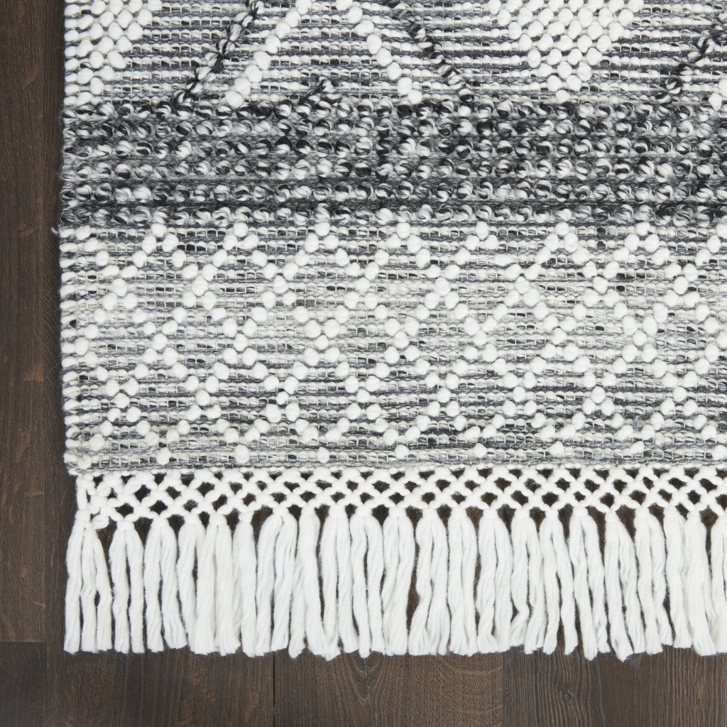 8' x 11' Gray and Ivory Geometric Hand Woven Area Rug With Fringe