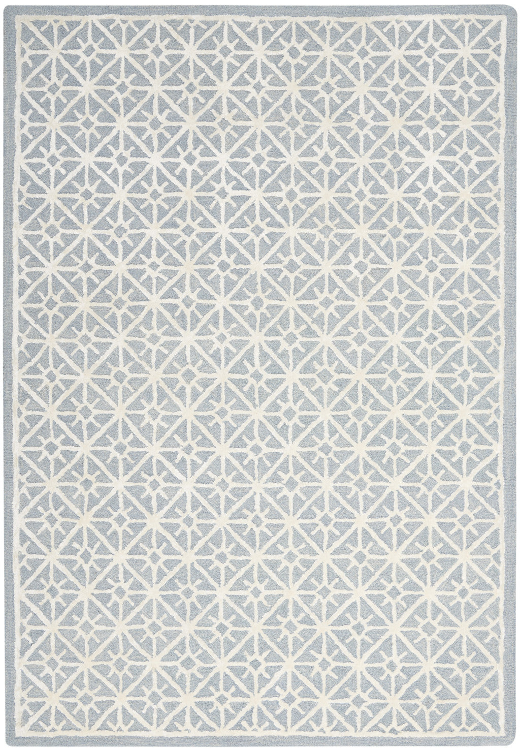 5' x 7' Light Blue and White Geometric Hand Tufted Area Rug