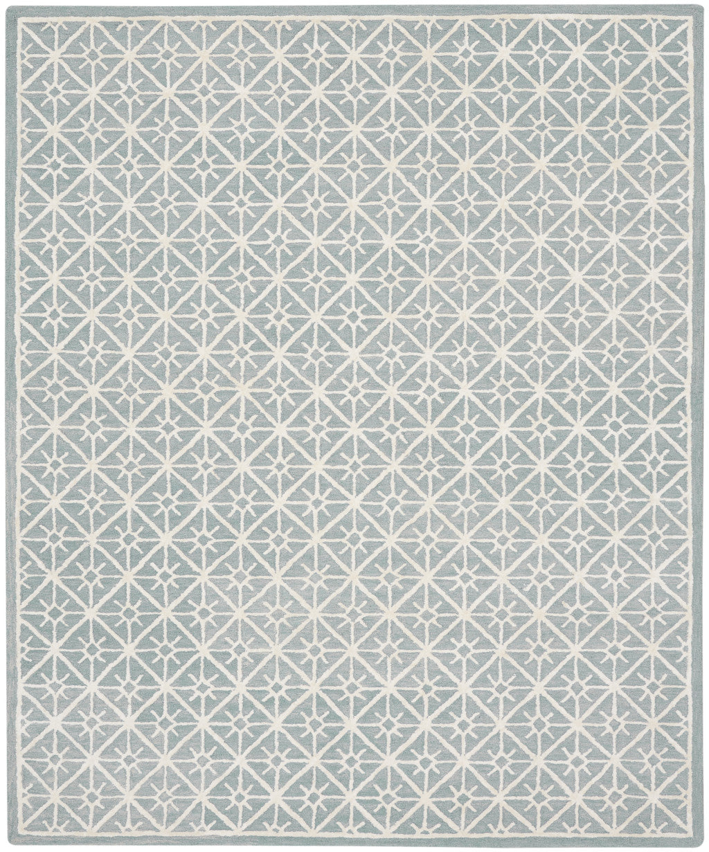 8' x 10' Light Blue and White Geometric Hand Tufted Area Rug