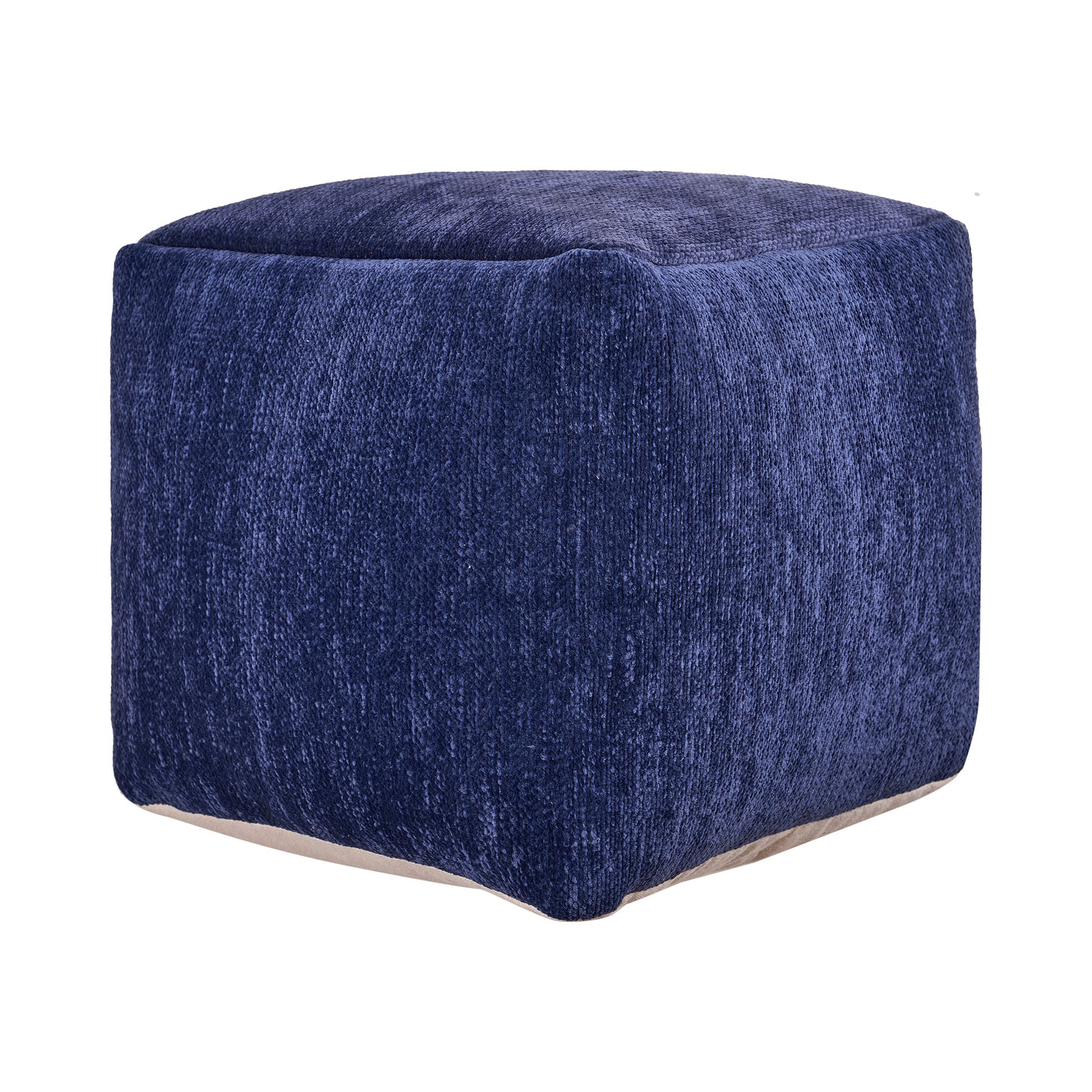 18" Blue Chenille Cube Pouf Ottoman