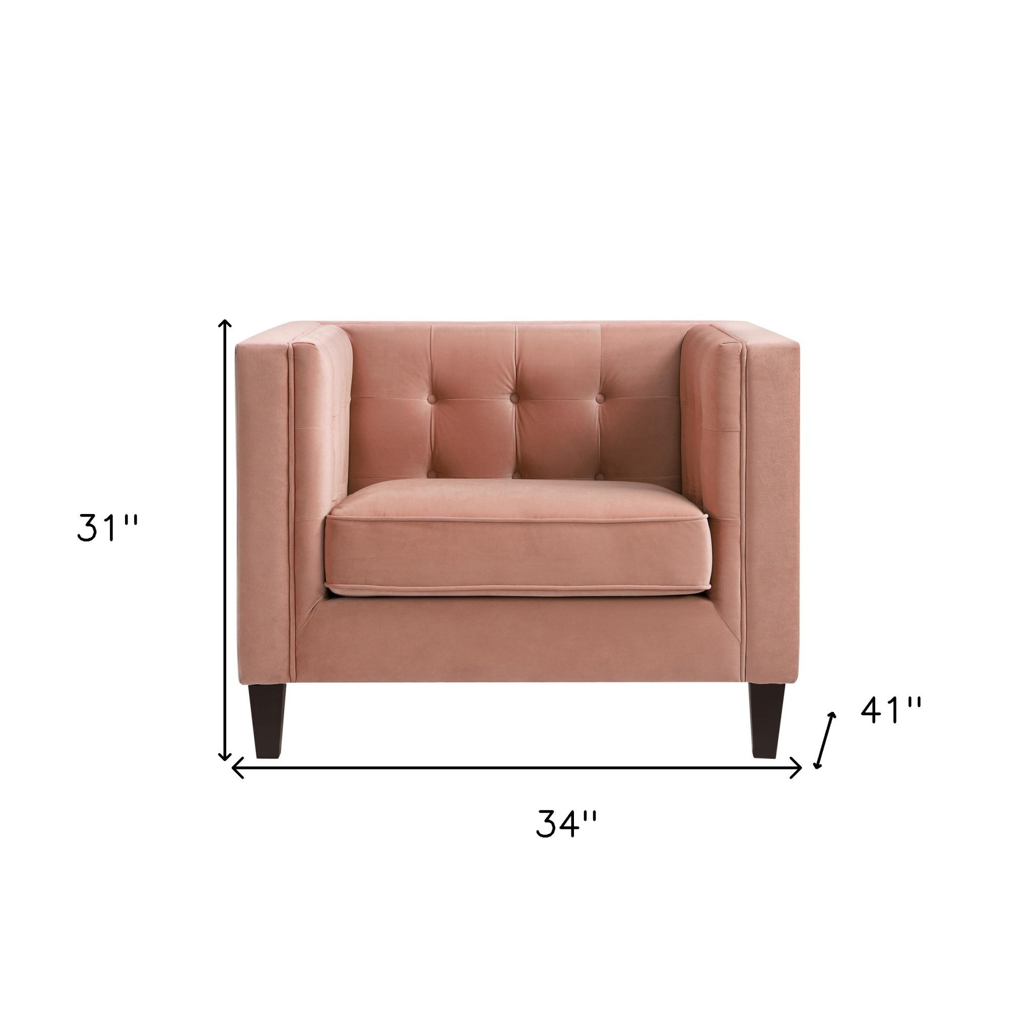 34" Blush And Espresso Velvet Tufted Club Chair