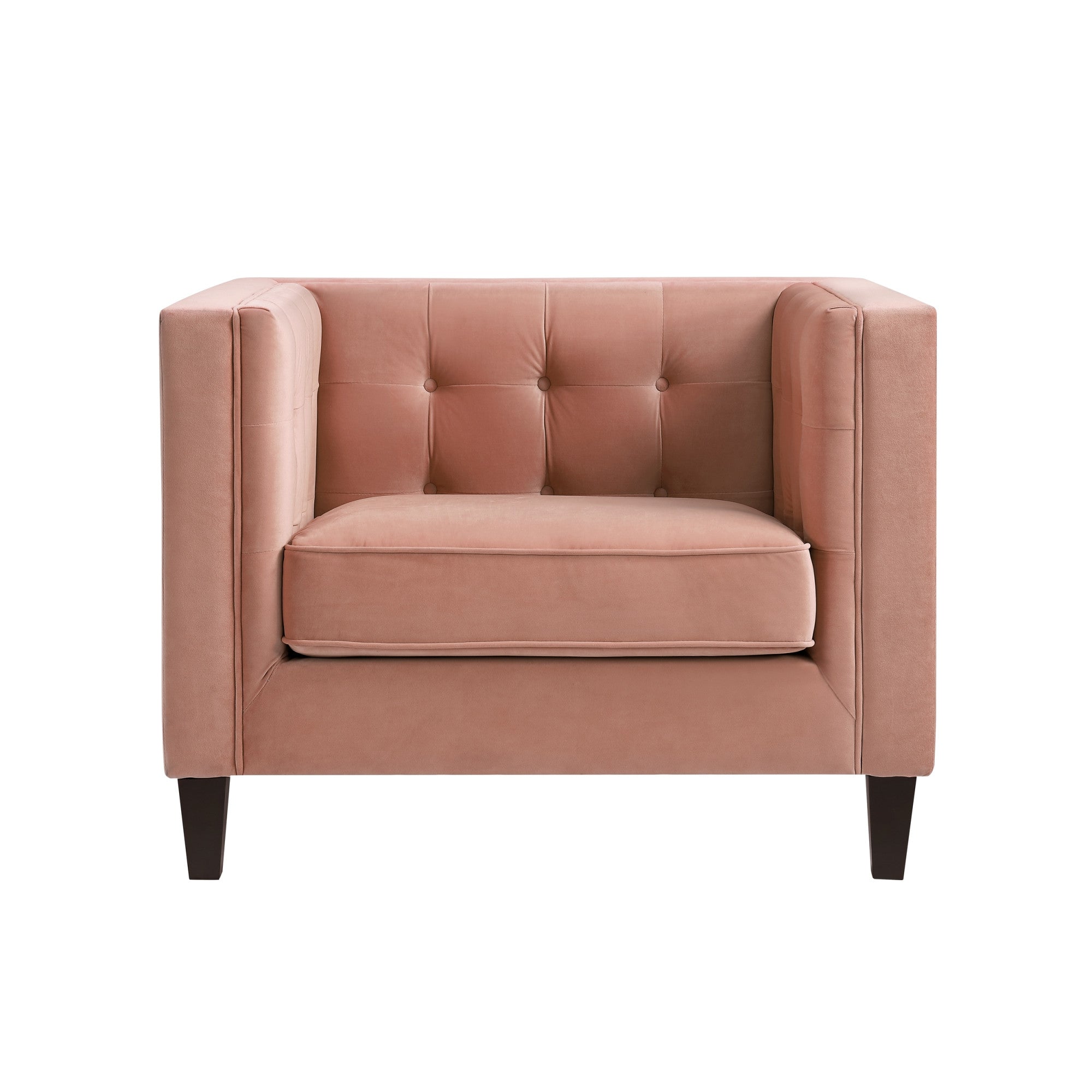 34" Blush And Espresso Velvet Tufted Club Chair