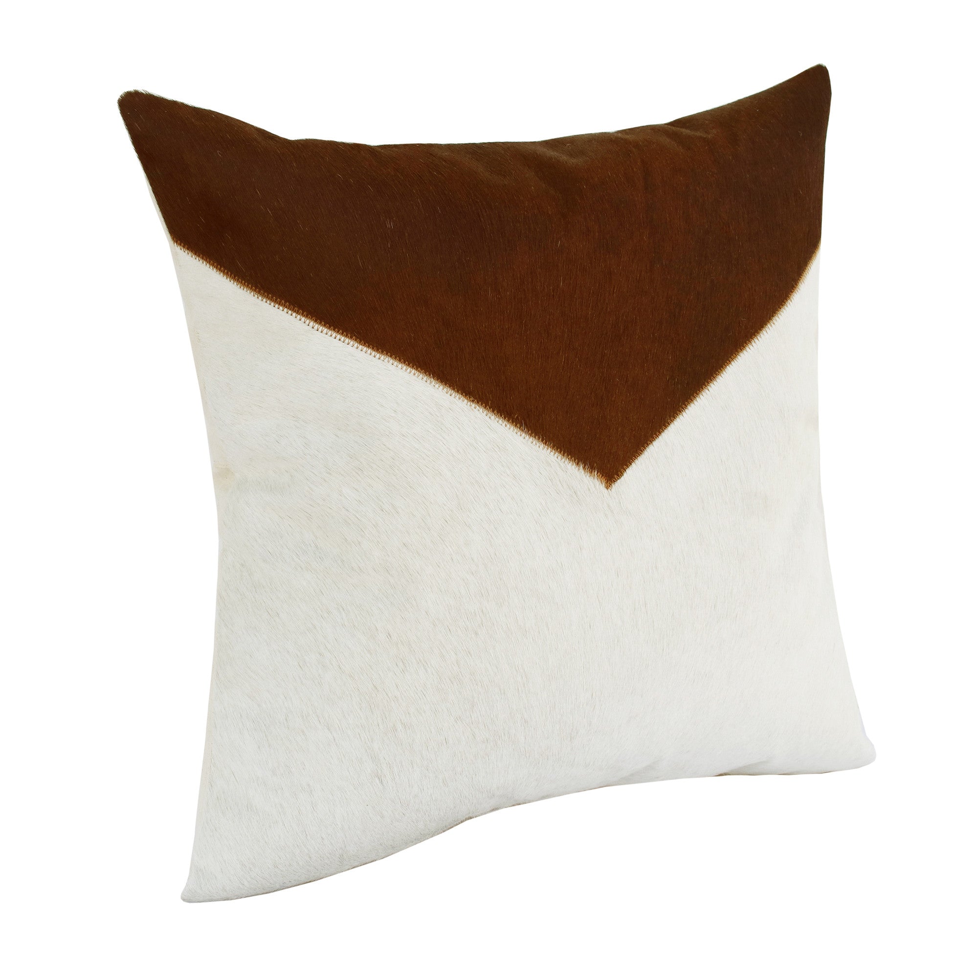 20" X 20" Brown and Ivory Geometric Faux Leather Zippered Pillow