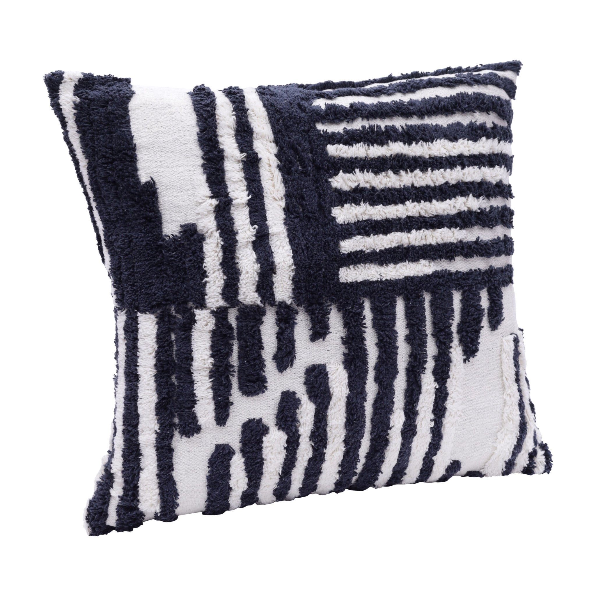 22" Navy and White Geometric Cotton Throw Pillow