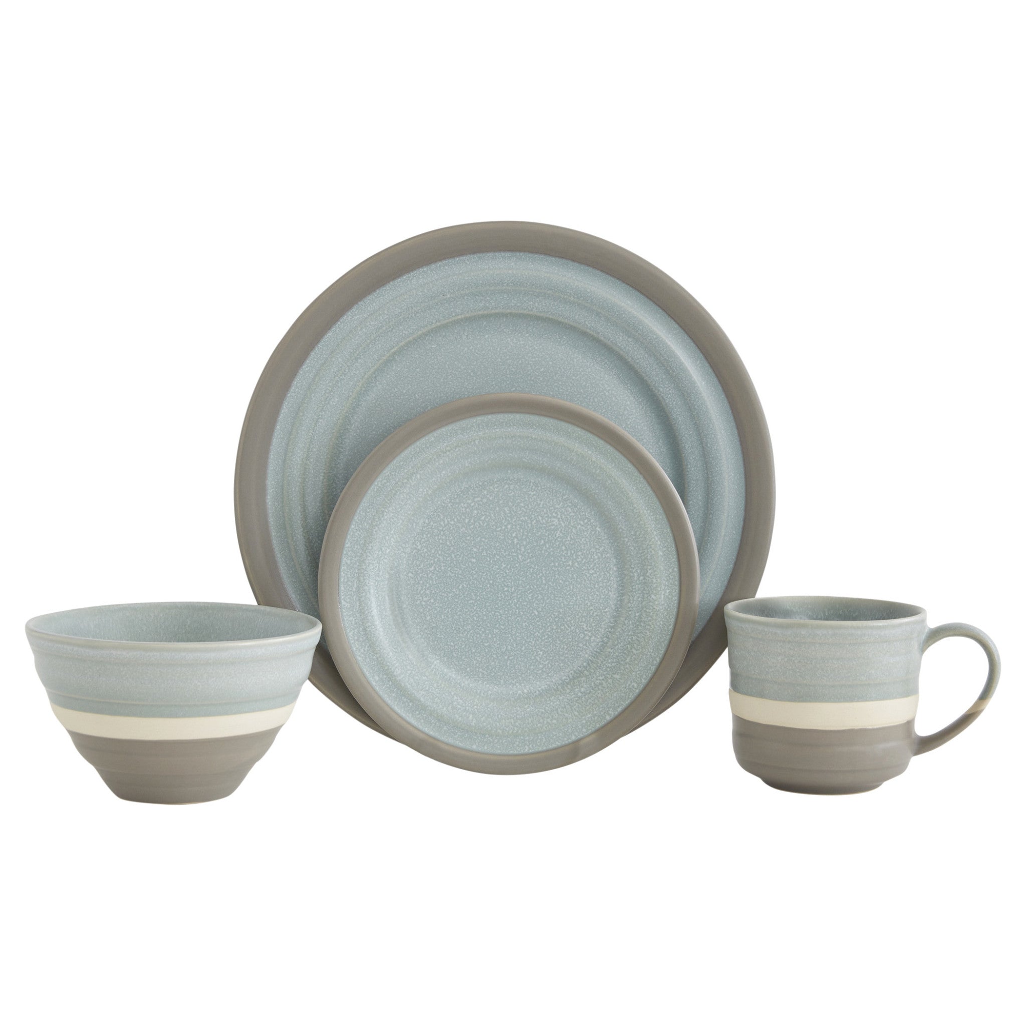 Blue and Gray Sixteen Piece Round Tone on Tone Ceramic Service For Four Dinnerware Set