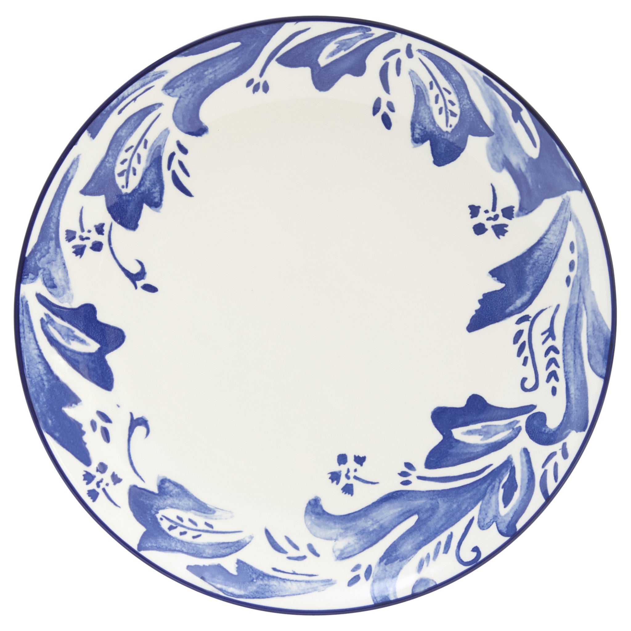 Blue and White Sixteen Piece Round Floral Ceramic Service For Four Dinnerware Set