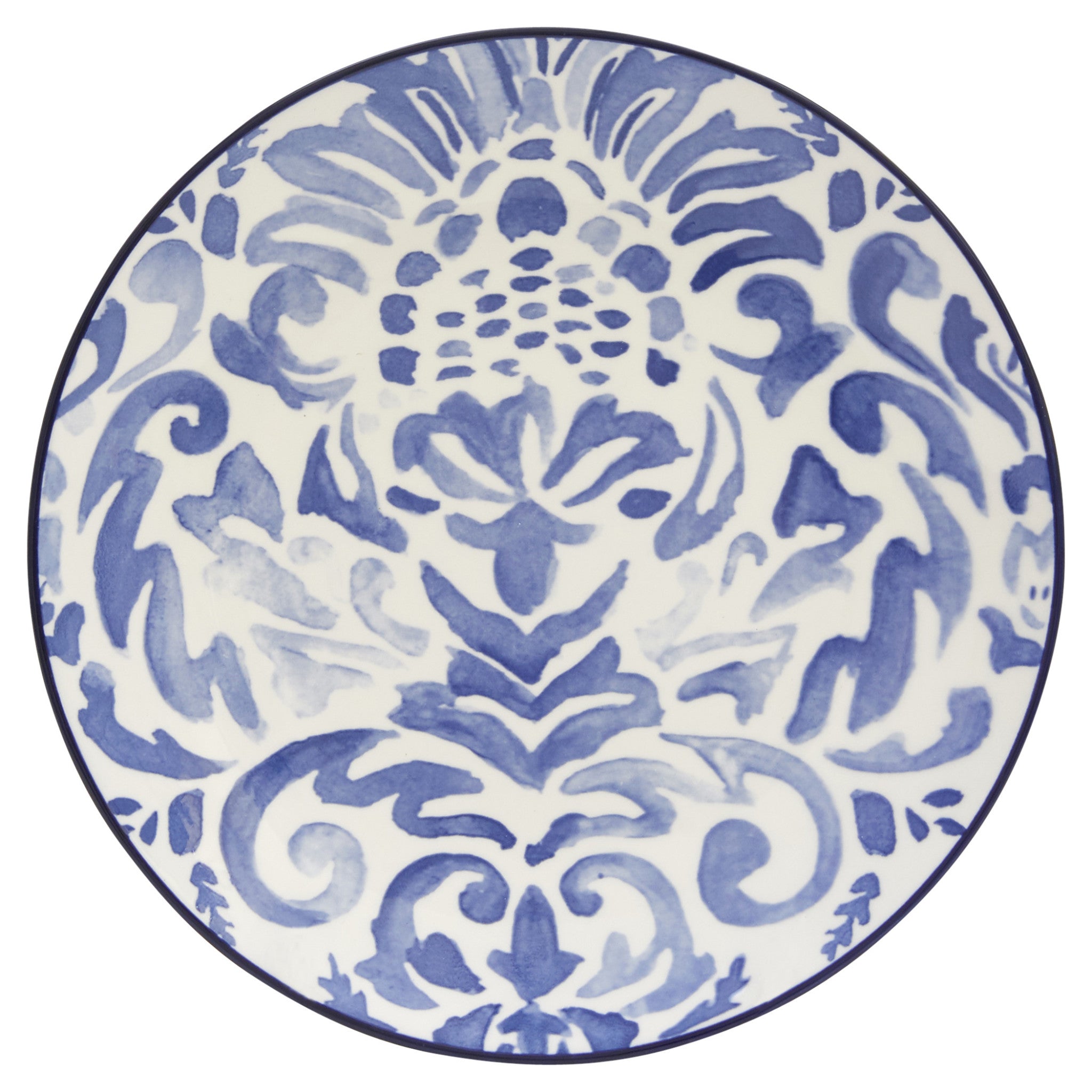 Blue and White Sixteen Piece Round Floral Ceramic Service For Four Dinnerware Set