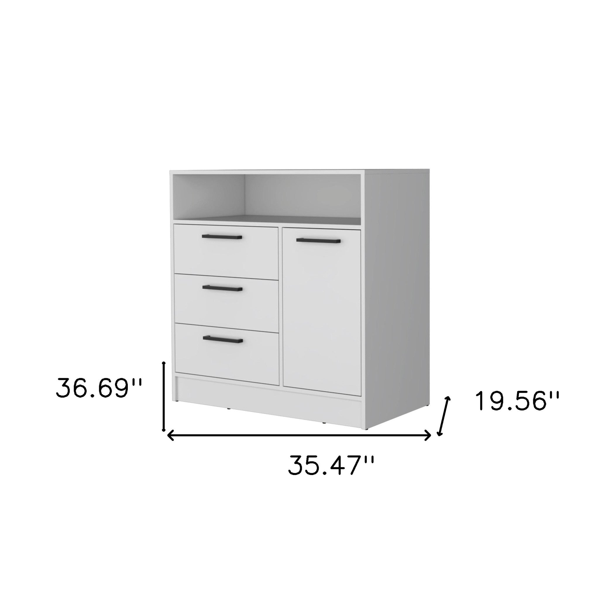 35" White Three Drawer Dresser