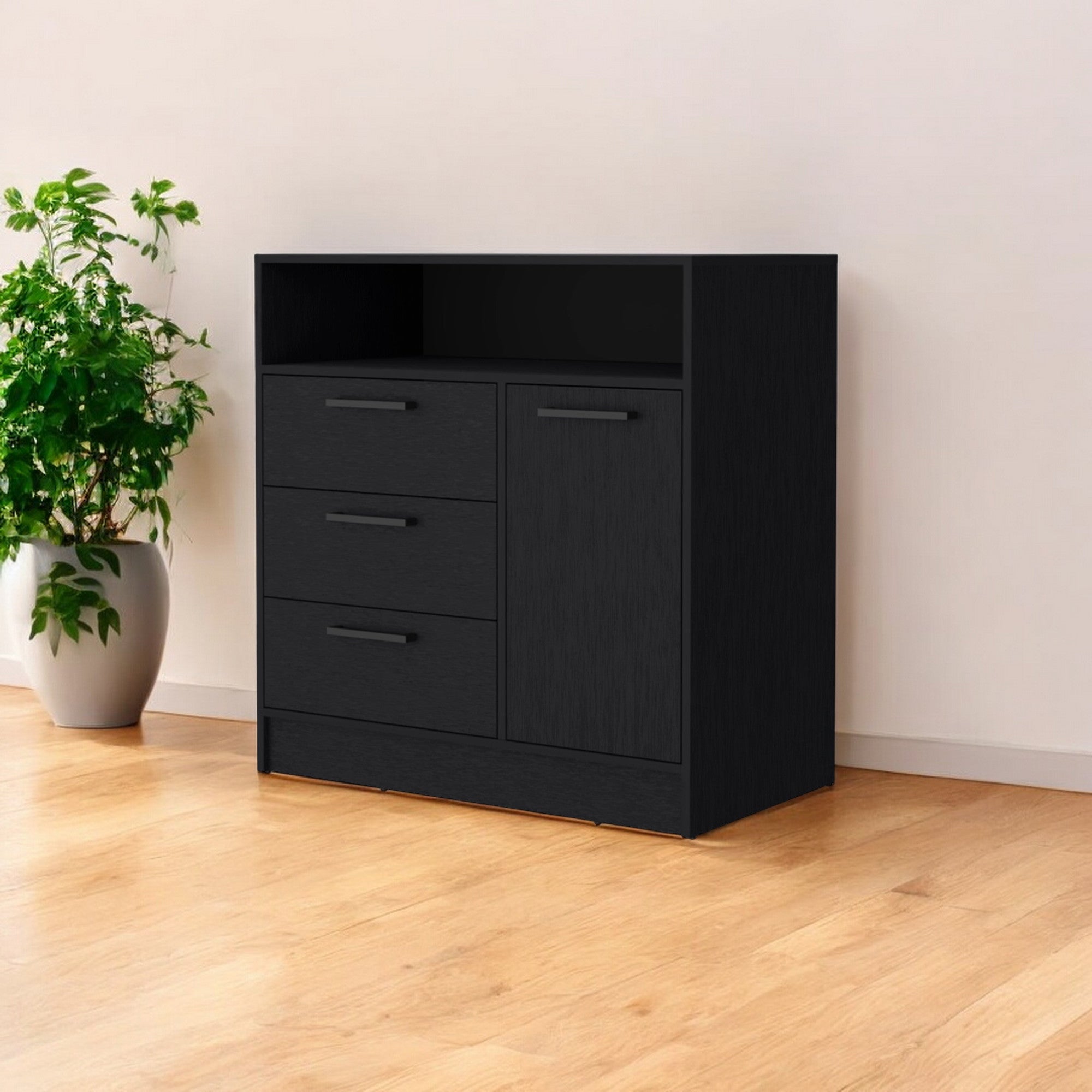 35" Black Three Drawer Dresser