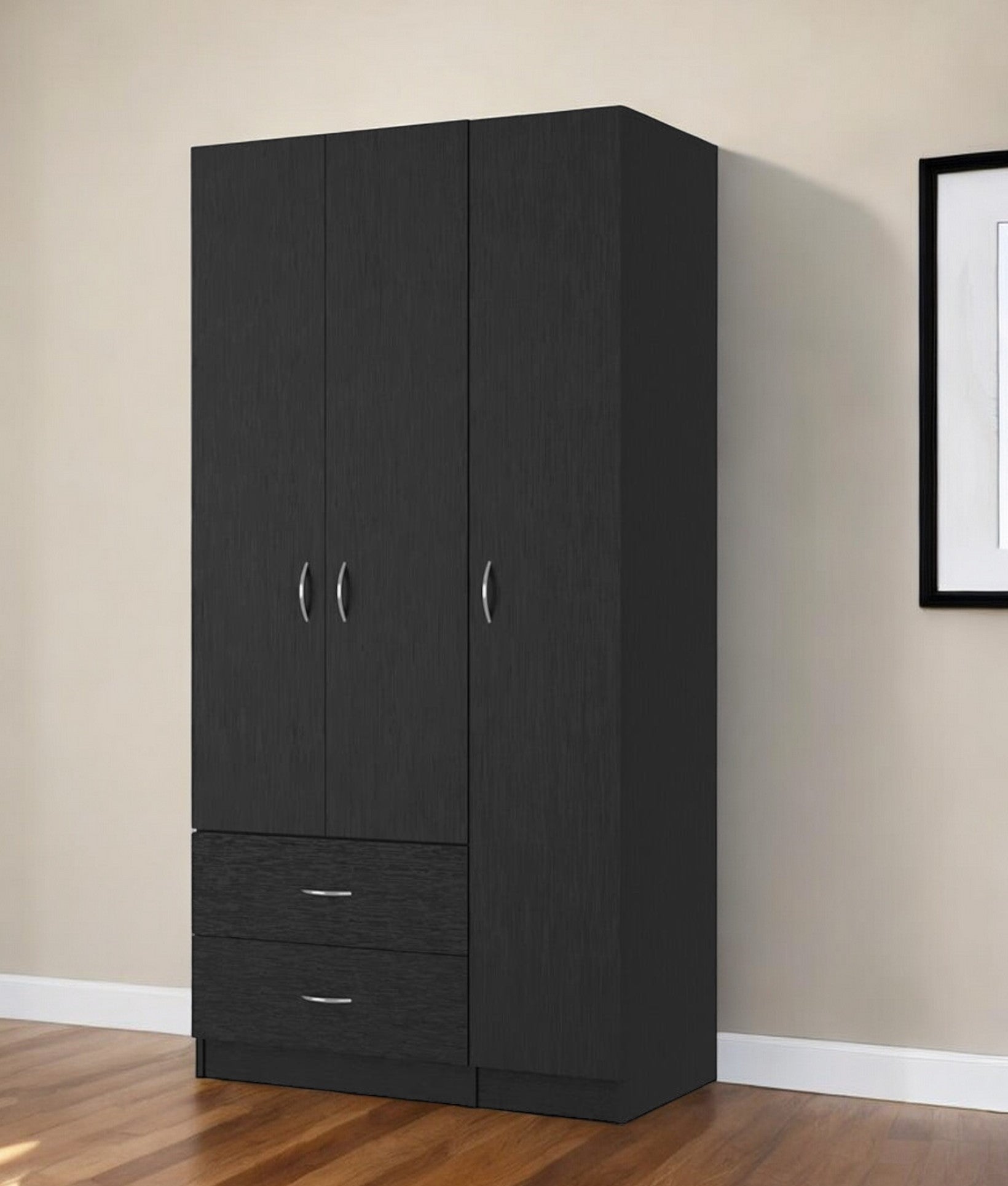 35" Black Two Drawer Combo Dresser