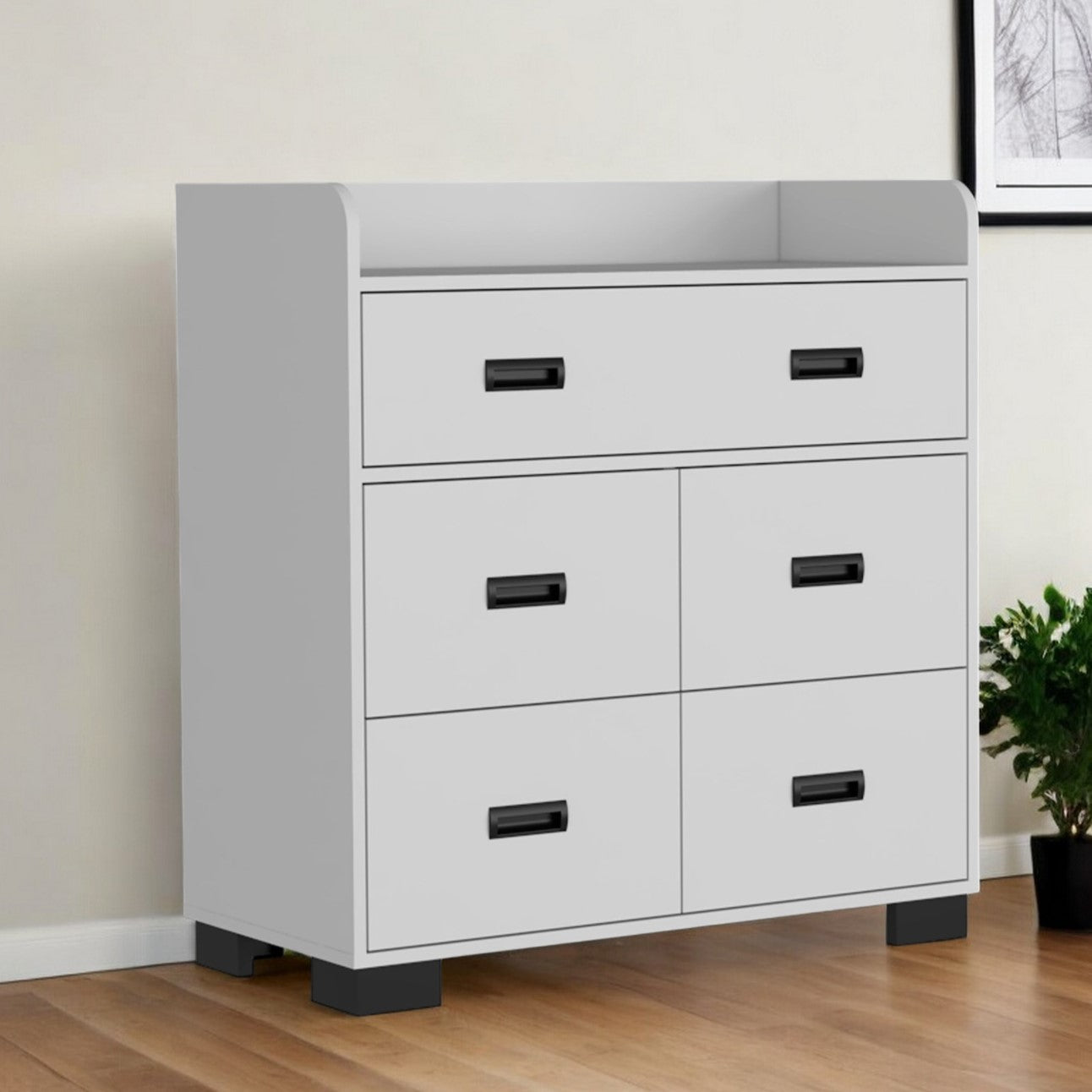 33" White Five Drawer Dresser