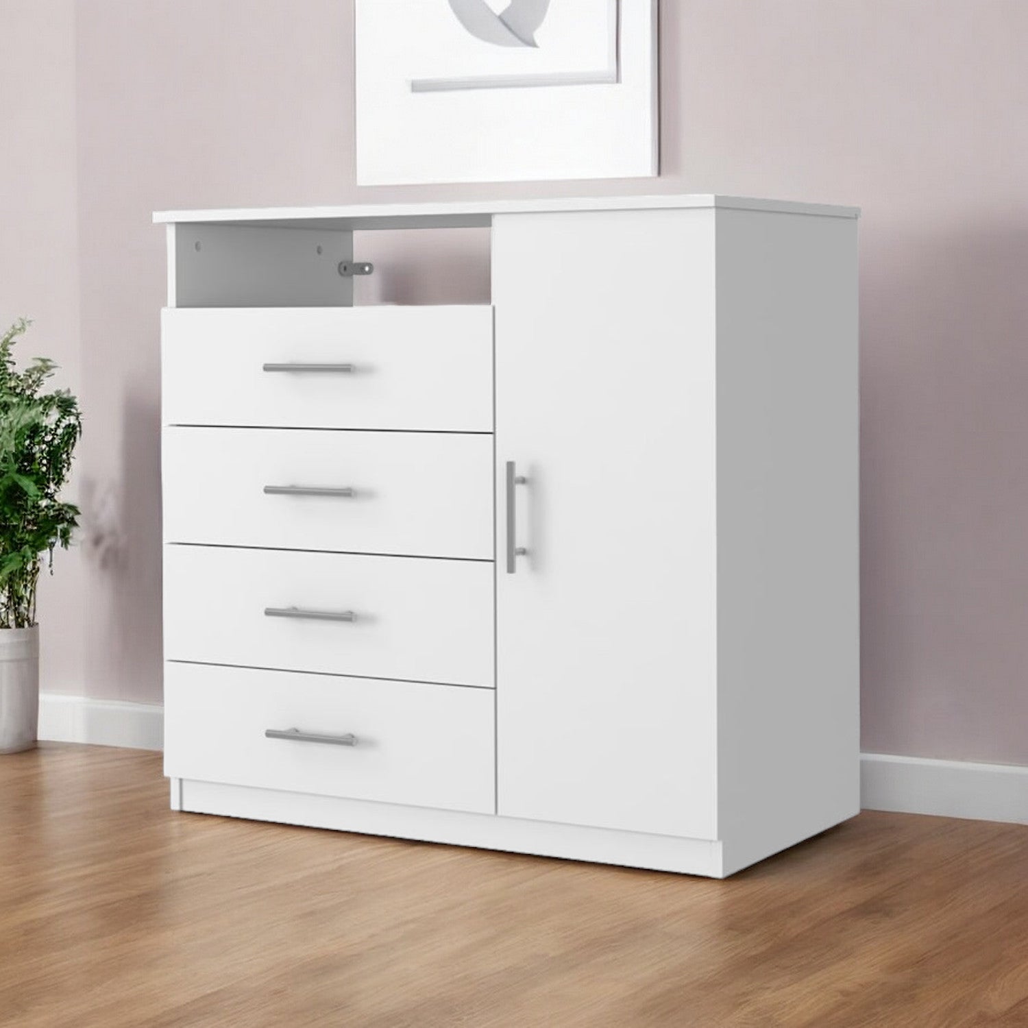 36" White Four Drawer Combo Dresser