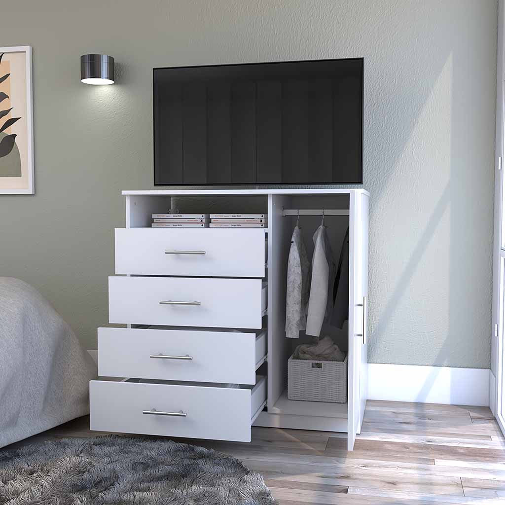 36" White Four Drawer Combo Dresser