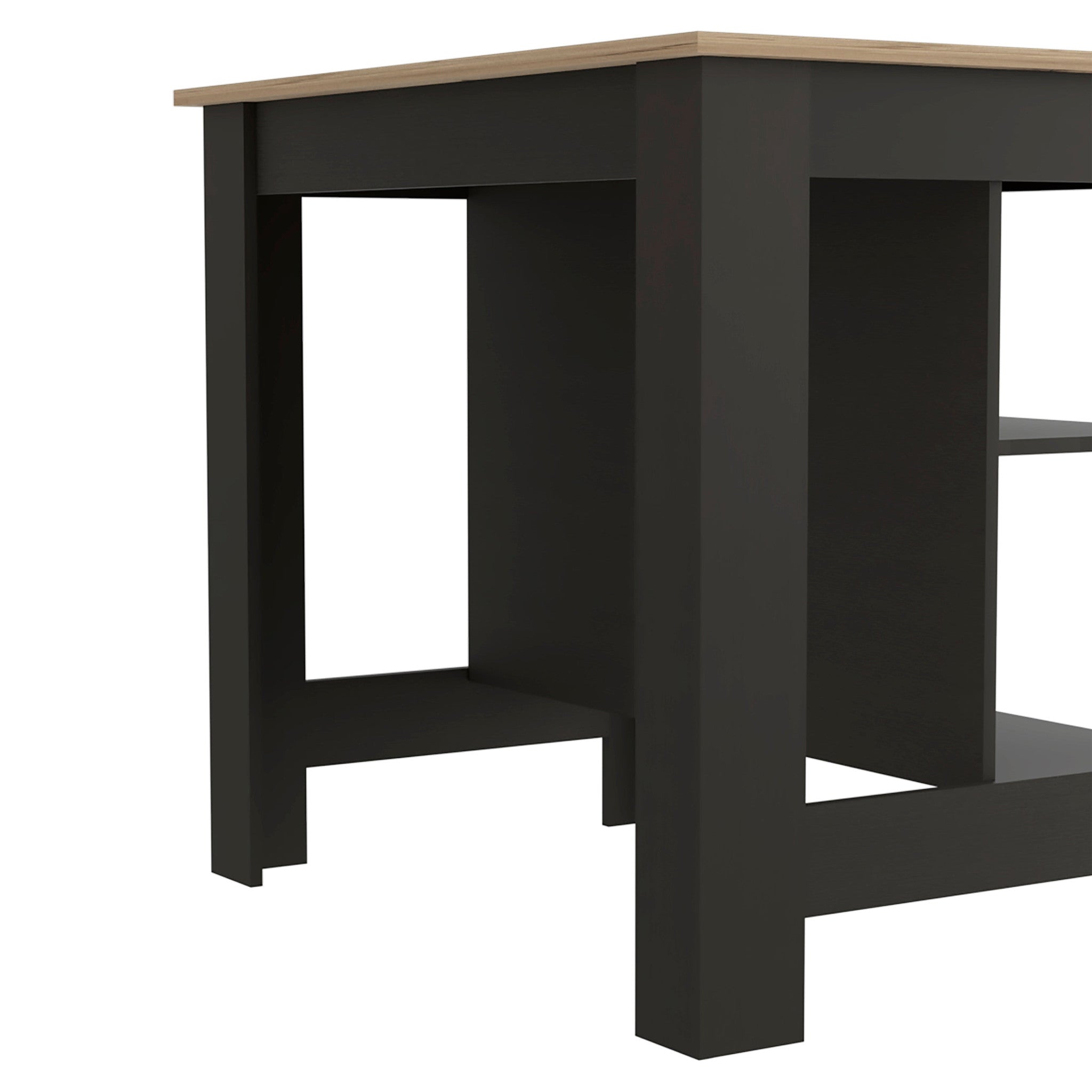 Black and Oak 41" Kitchen Island With Storage