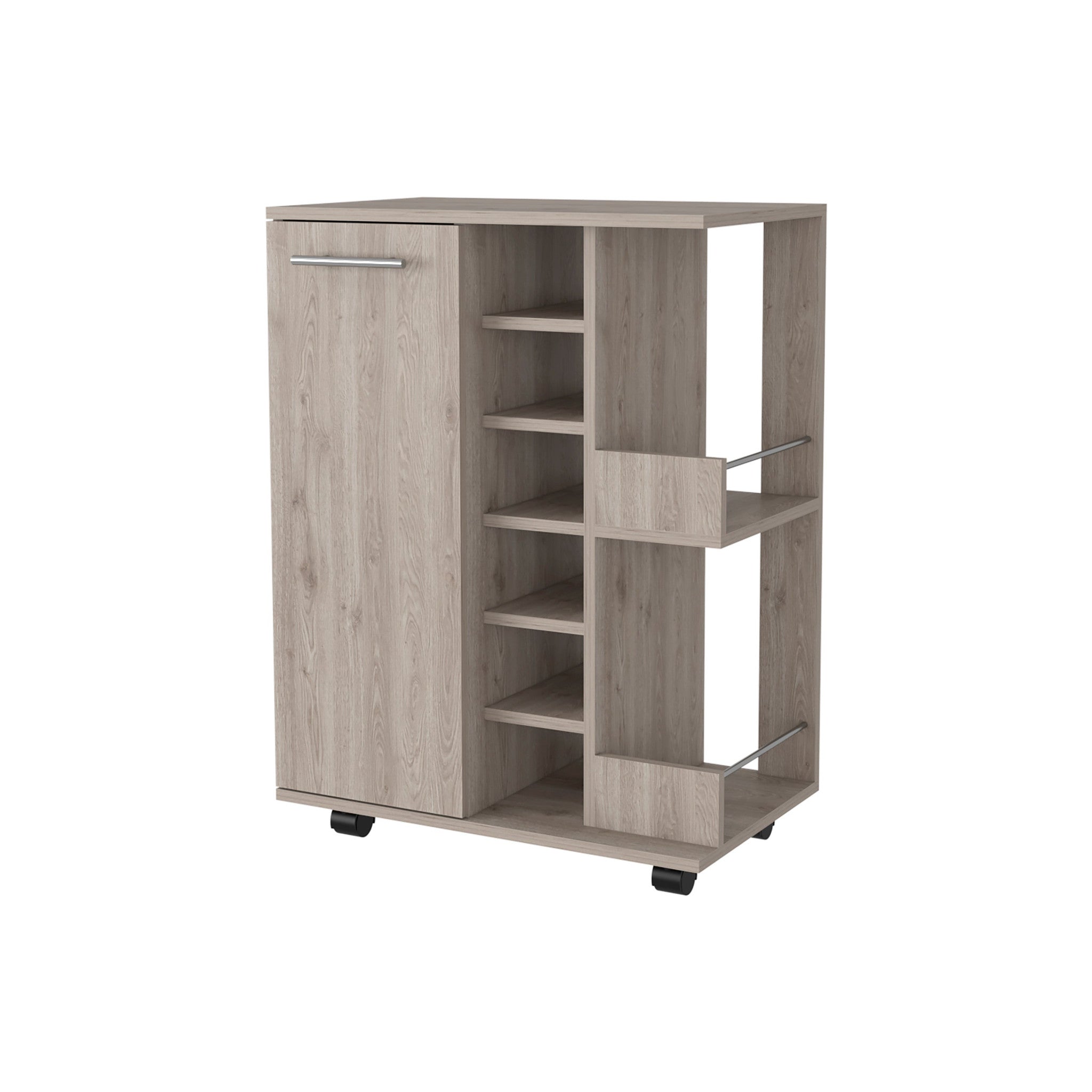 Light Gray Rolling Bar Cart With Wine Storage