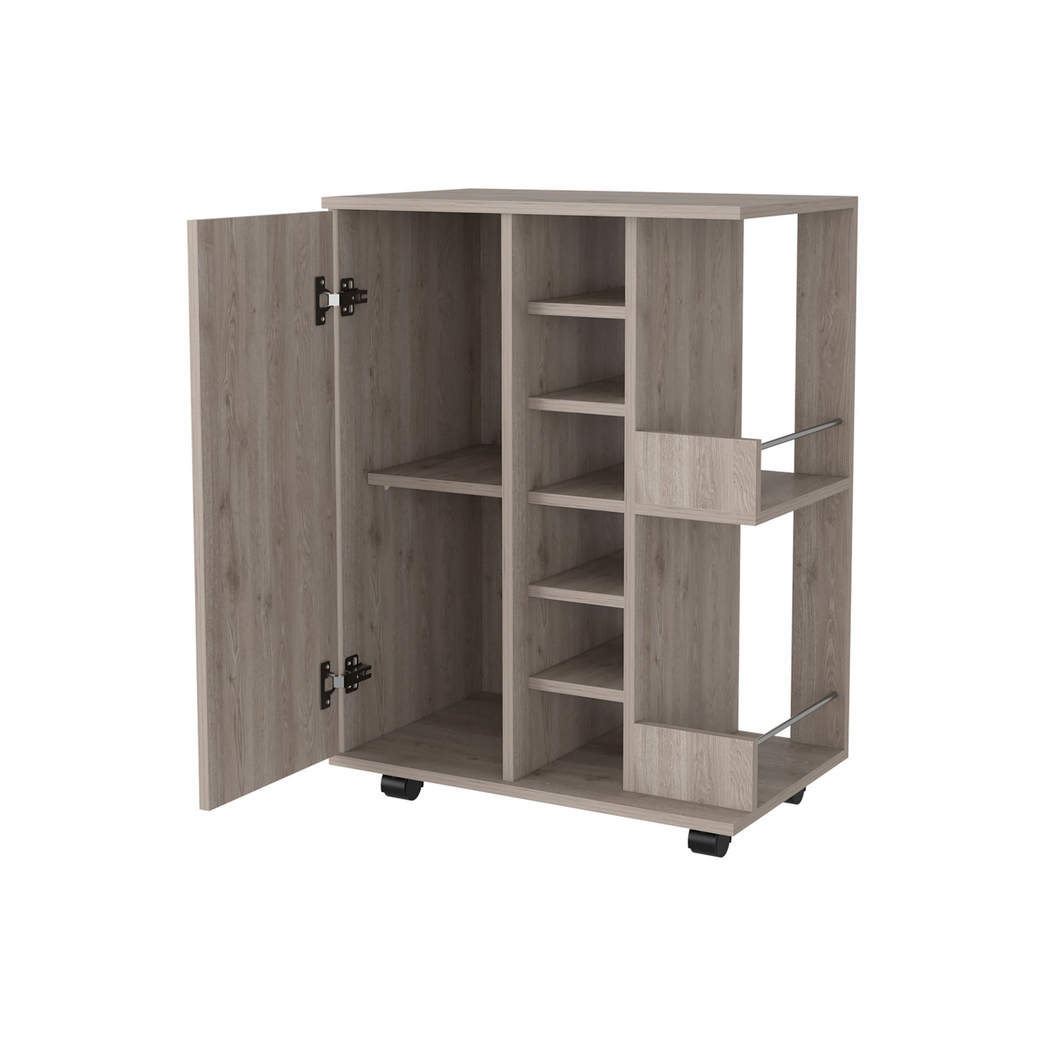 Light Gray Rolling Bar Cart With Wine Storage