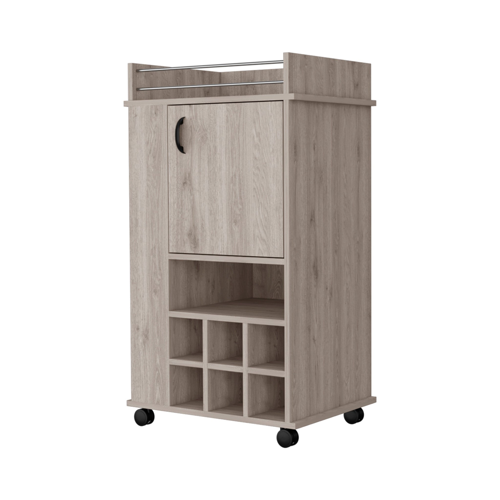 Light Gray Rolling Bar Cart With Wine Storage