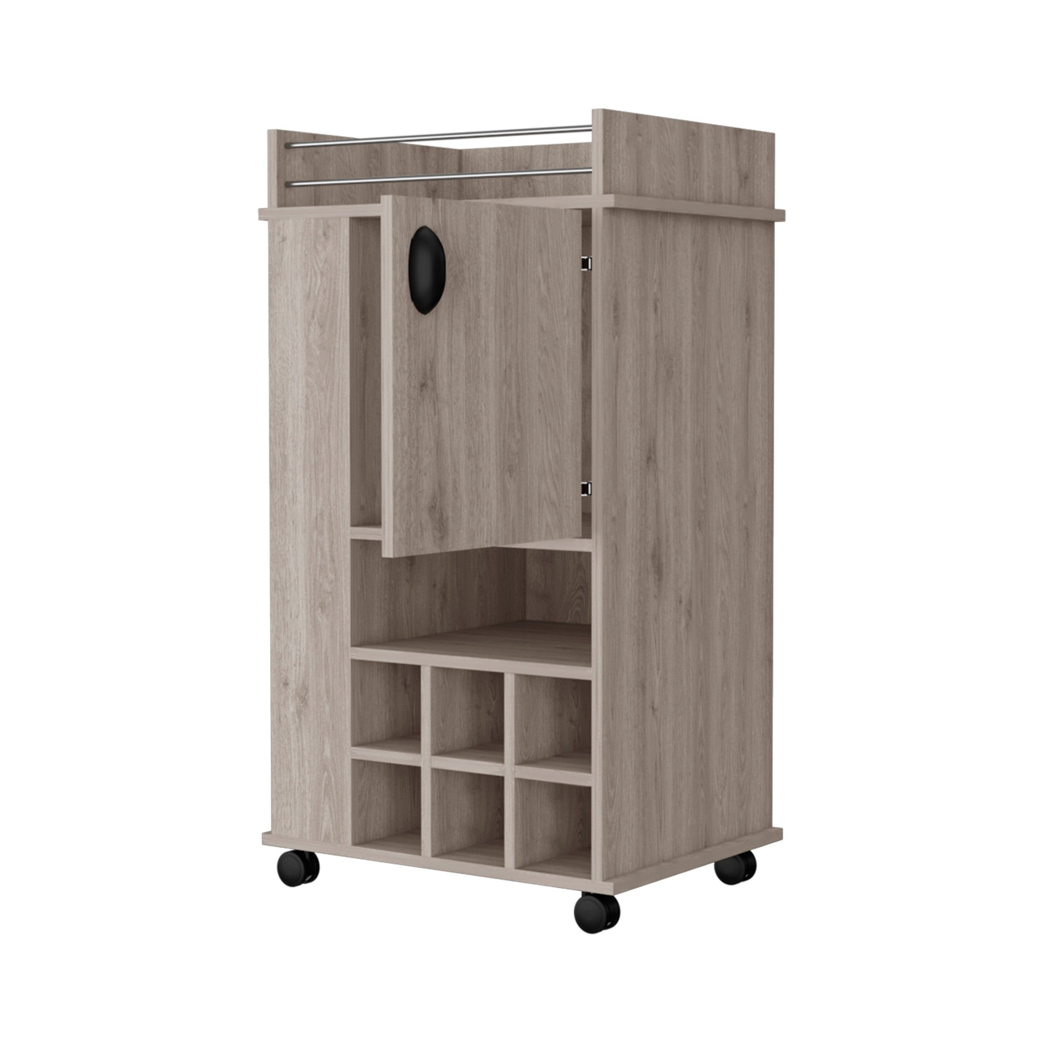 Light Gray Rolling Bar Cart With Wine Storage