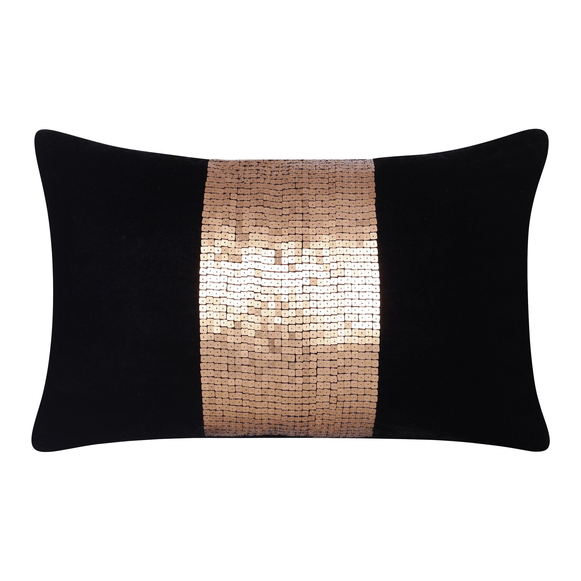 16" X 24" Black Striped Polyester Zippered Pillow With Beads