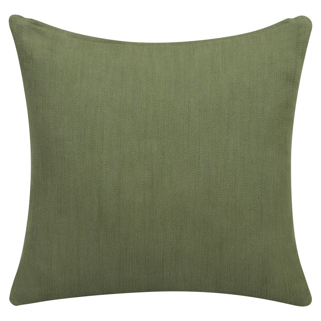 20" Forest Green Cotton Throw Pillow With Buttons