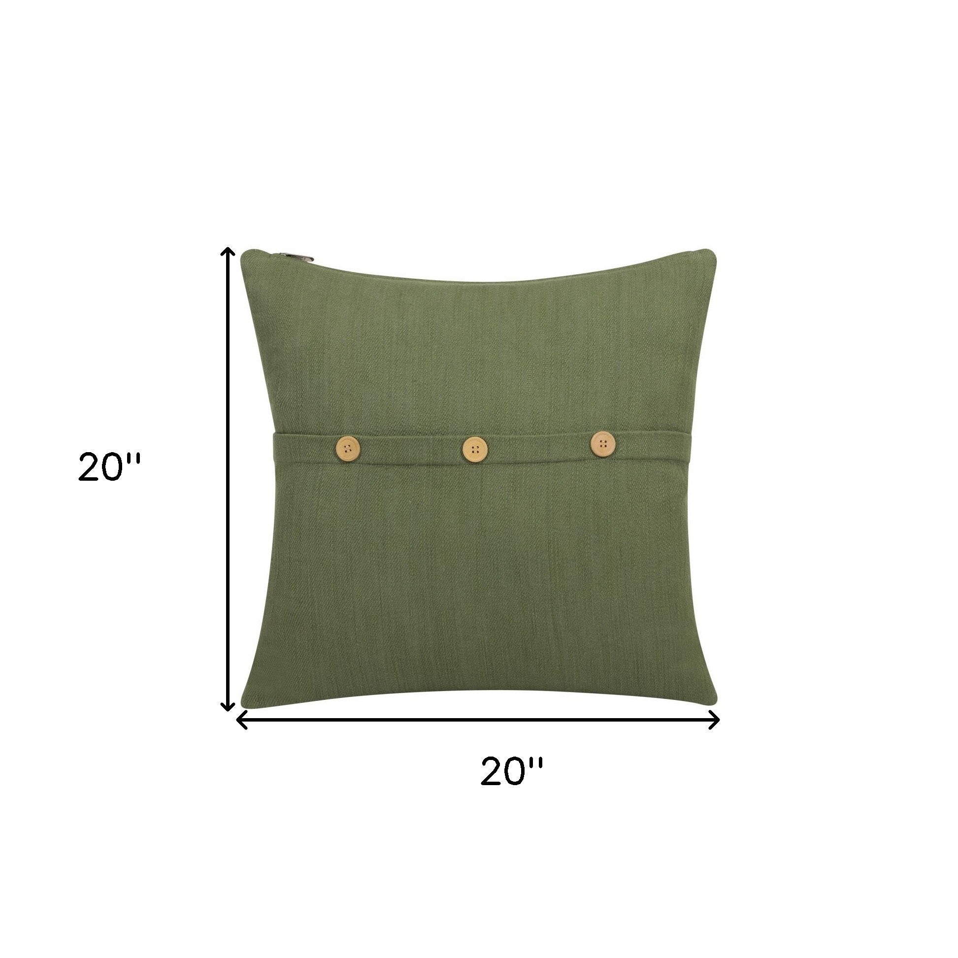 20" Forest Green Cotton Throw Pillow With Buttons