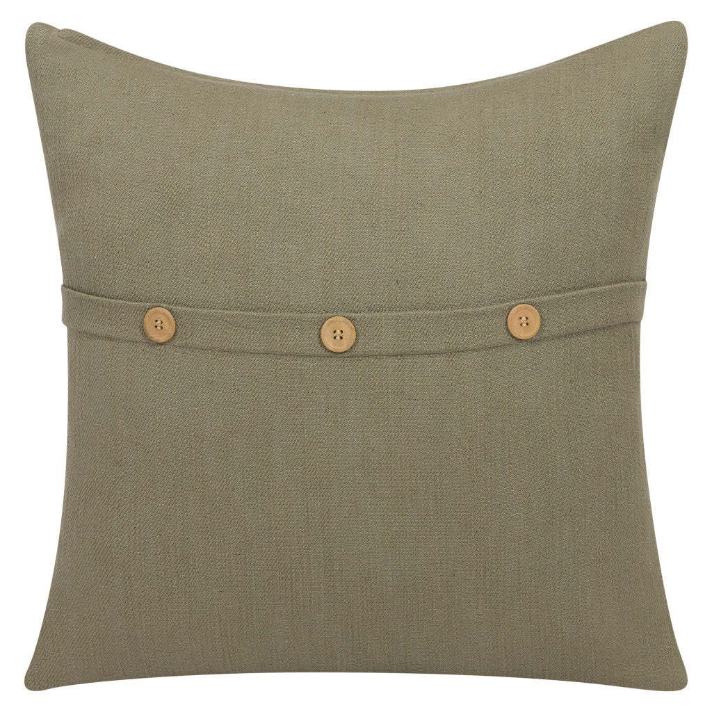 20" Forest Green Cotton Throw Pillow With Buttons