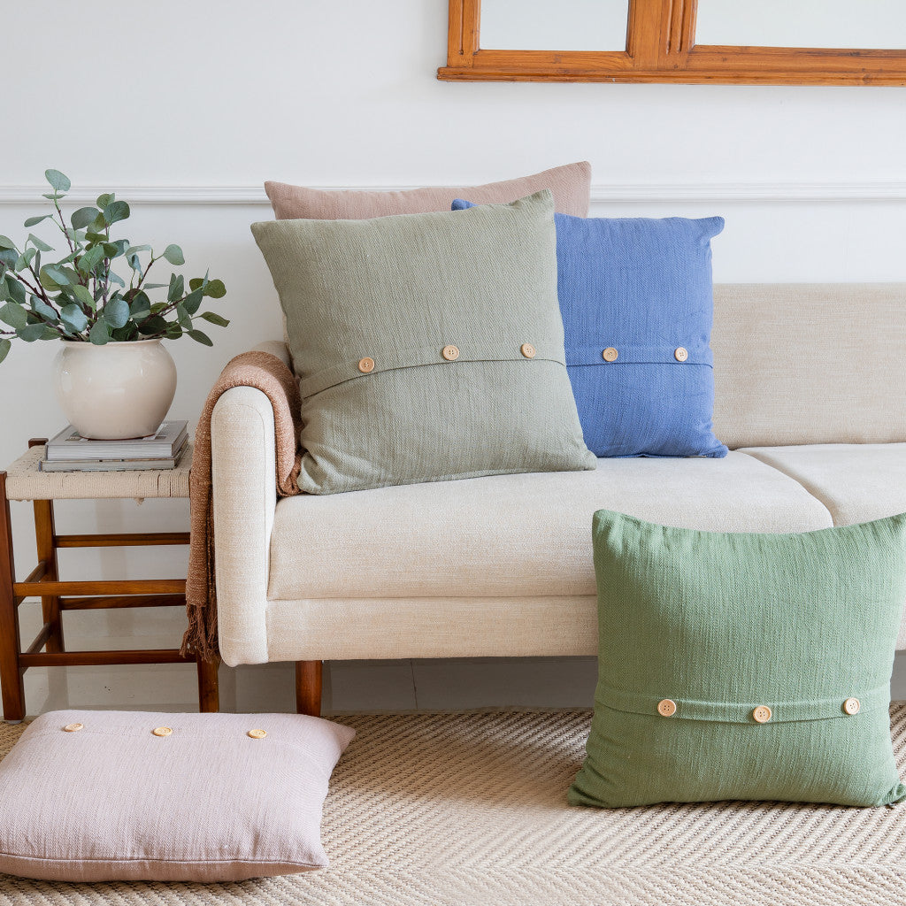 20" Forest Green Cotton Throw Pillow With Buttons