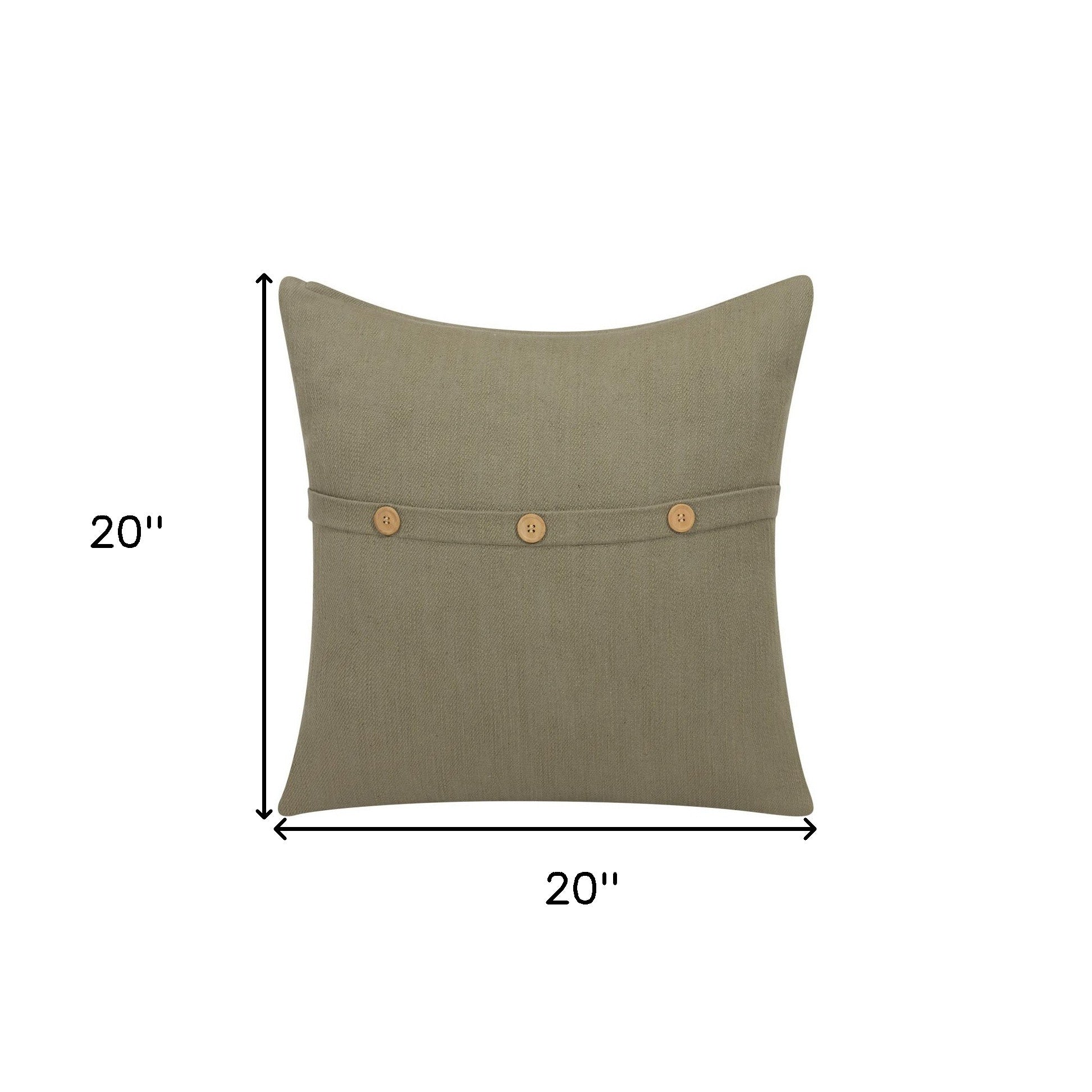 20" Forest Green Cotton Throw Pillow With Buttons