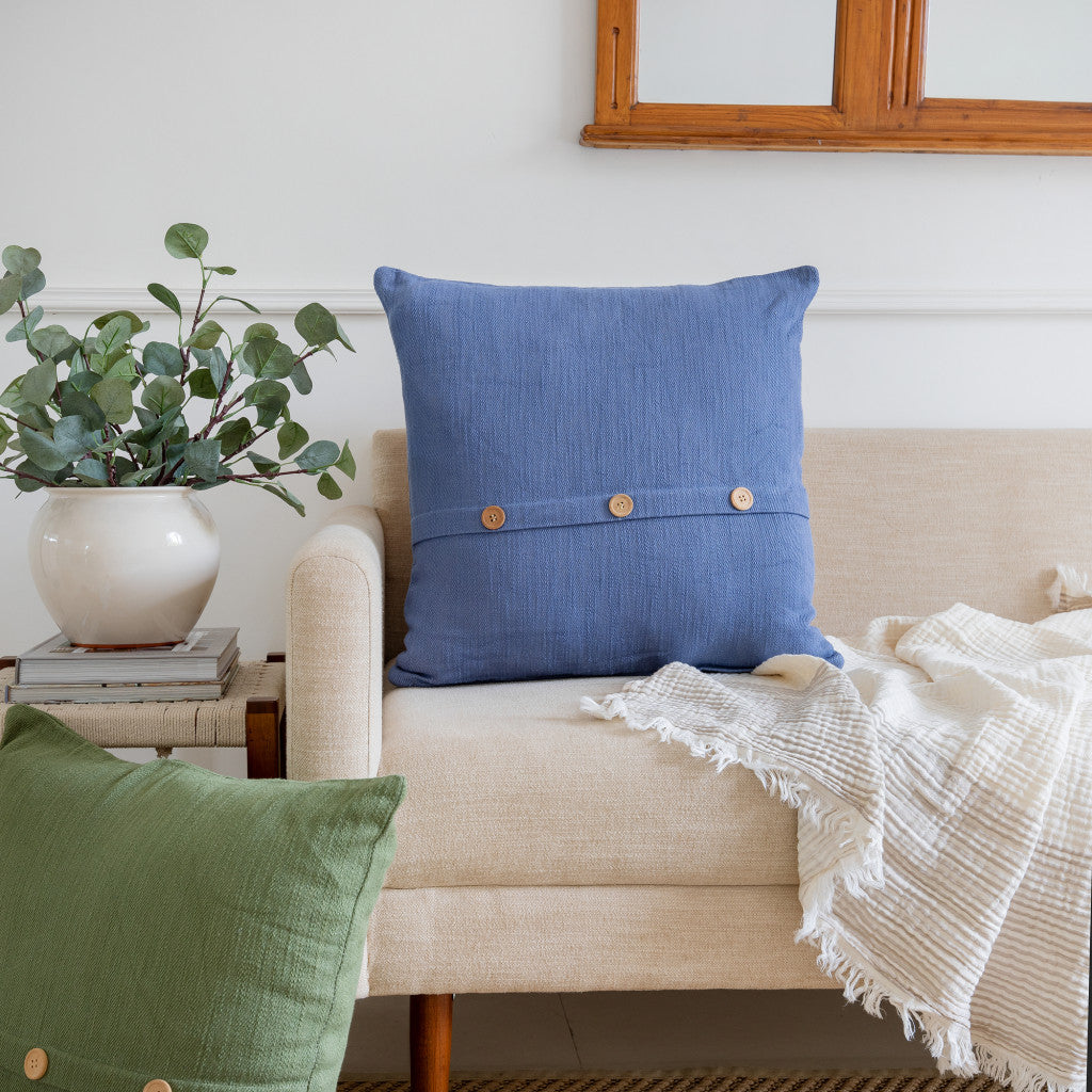 20" Forest Green Cotton Throw Pillow With Buttons