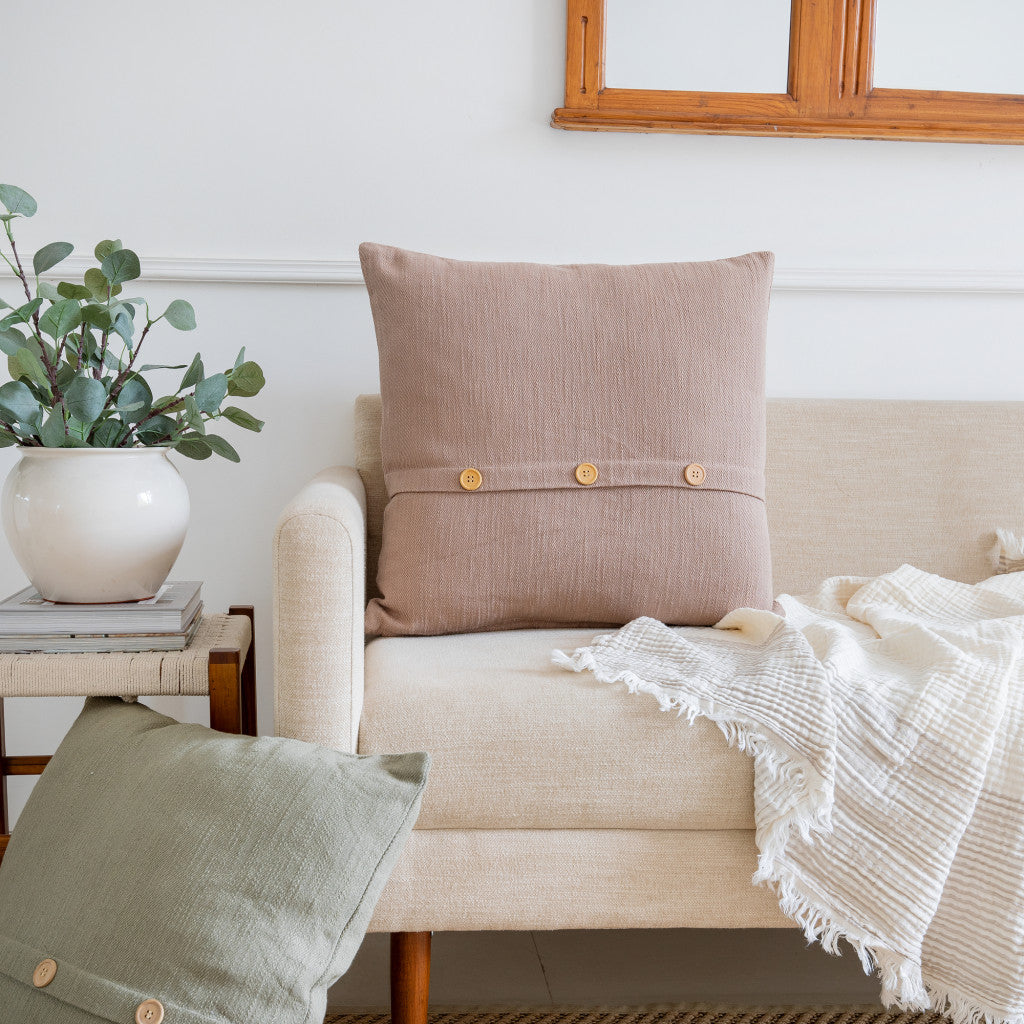 20" Forest Green Cotton Throw Pillow With Buttons