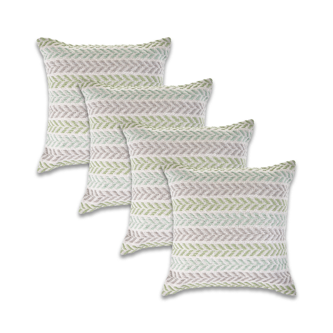 Set of Four 18" X 18" Green Beach Chevron Cotton Zippered Pillow