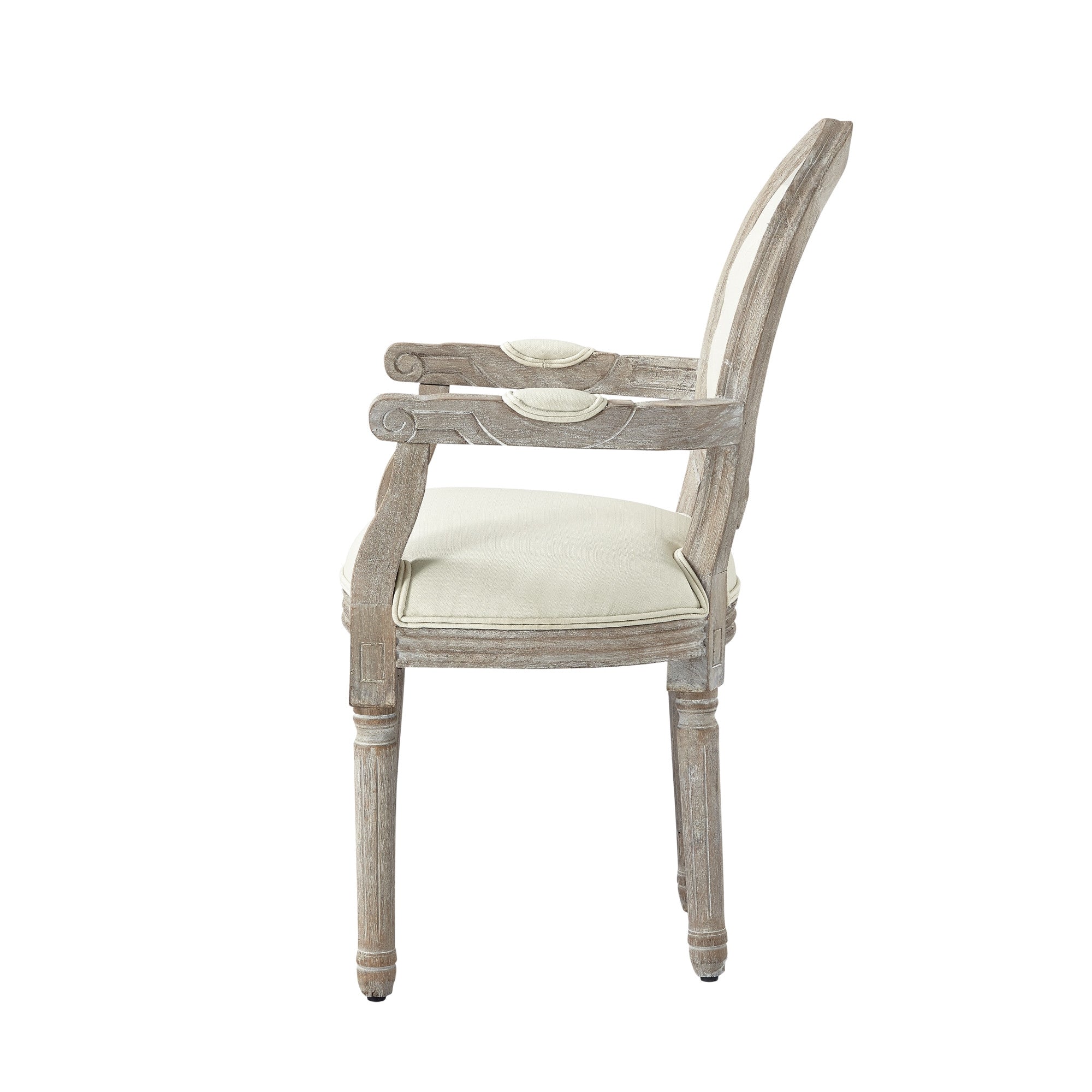 Tufted Beige and Brown Upholstered Linen Dining Arm Chair