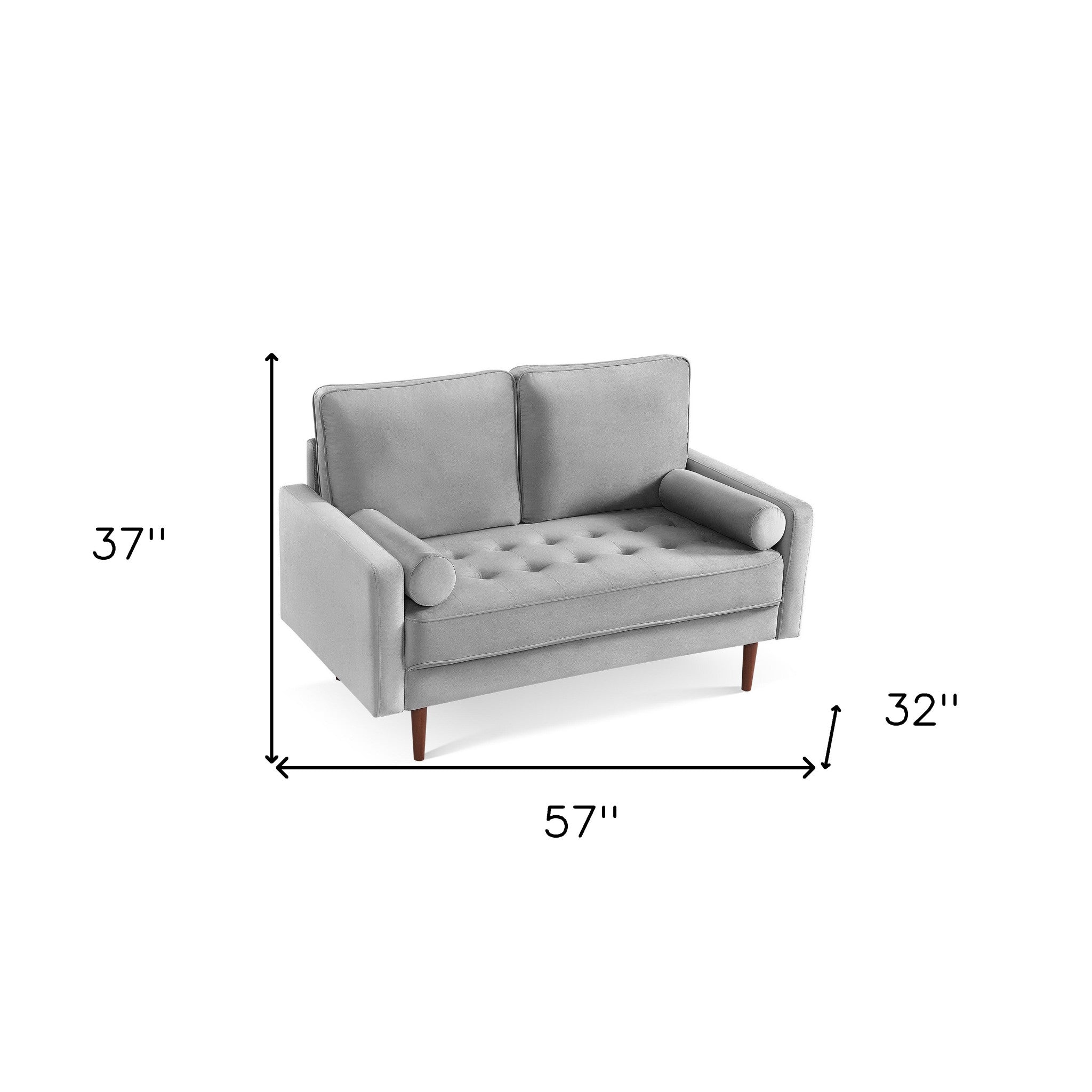 57" Gray and Dark Brown Velvet Love Seat and Toss Pillows