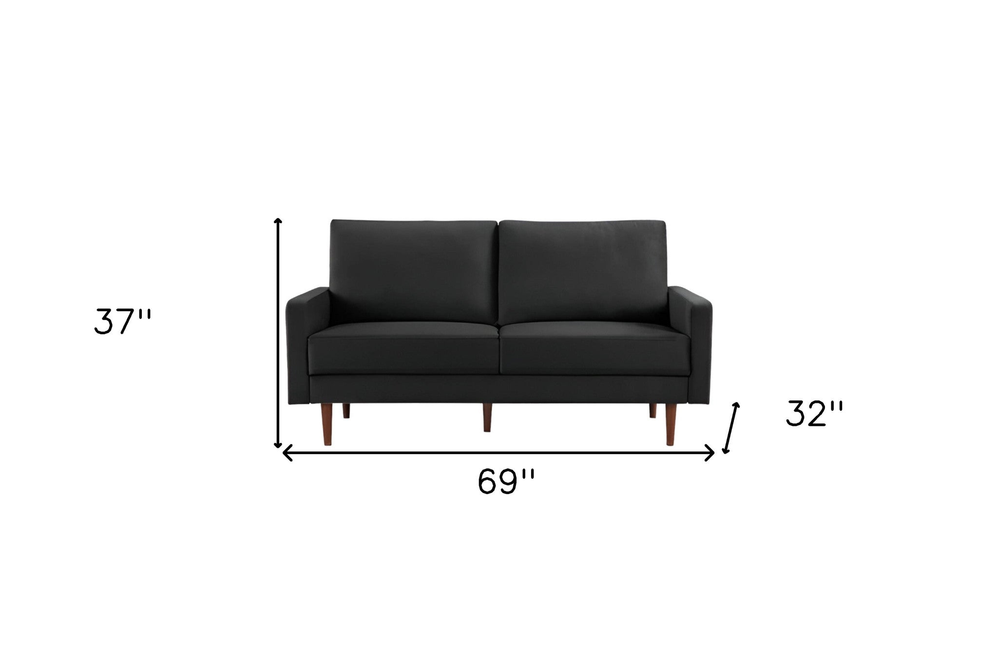 69" Black Velvet and Dark Brown Sofa