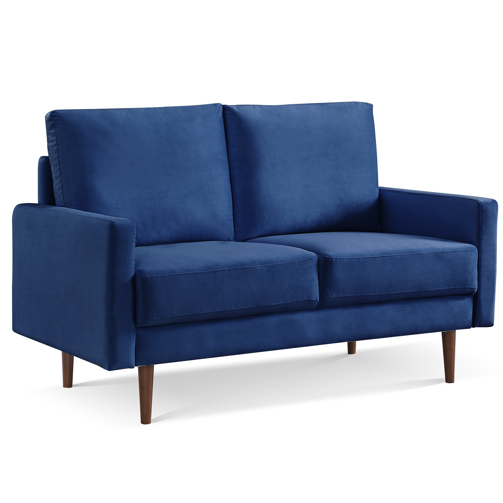 57" Blue and Dark Brown Velvet Love Seat