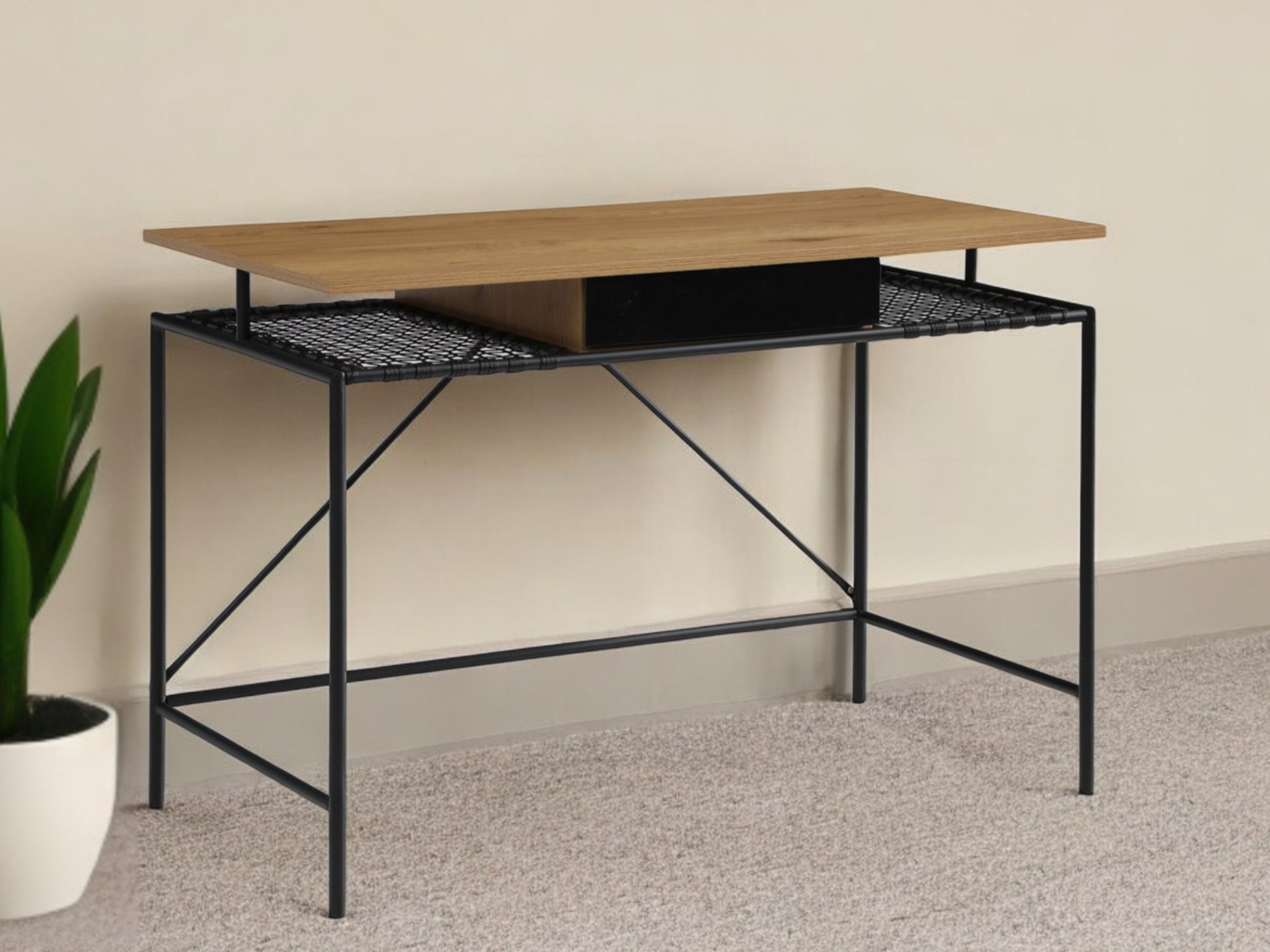 43" Natural and Black Writing Desk