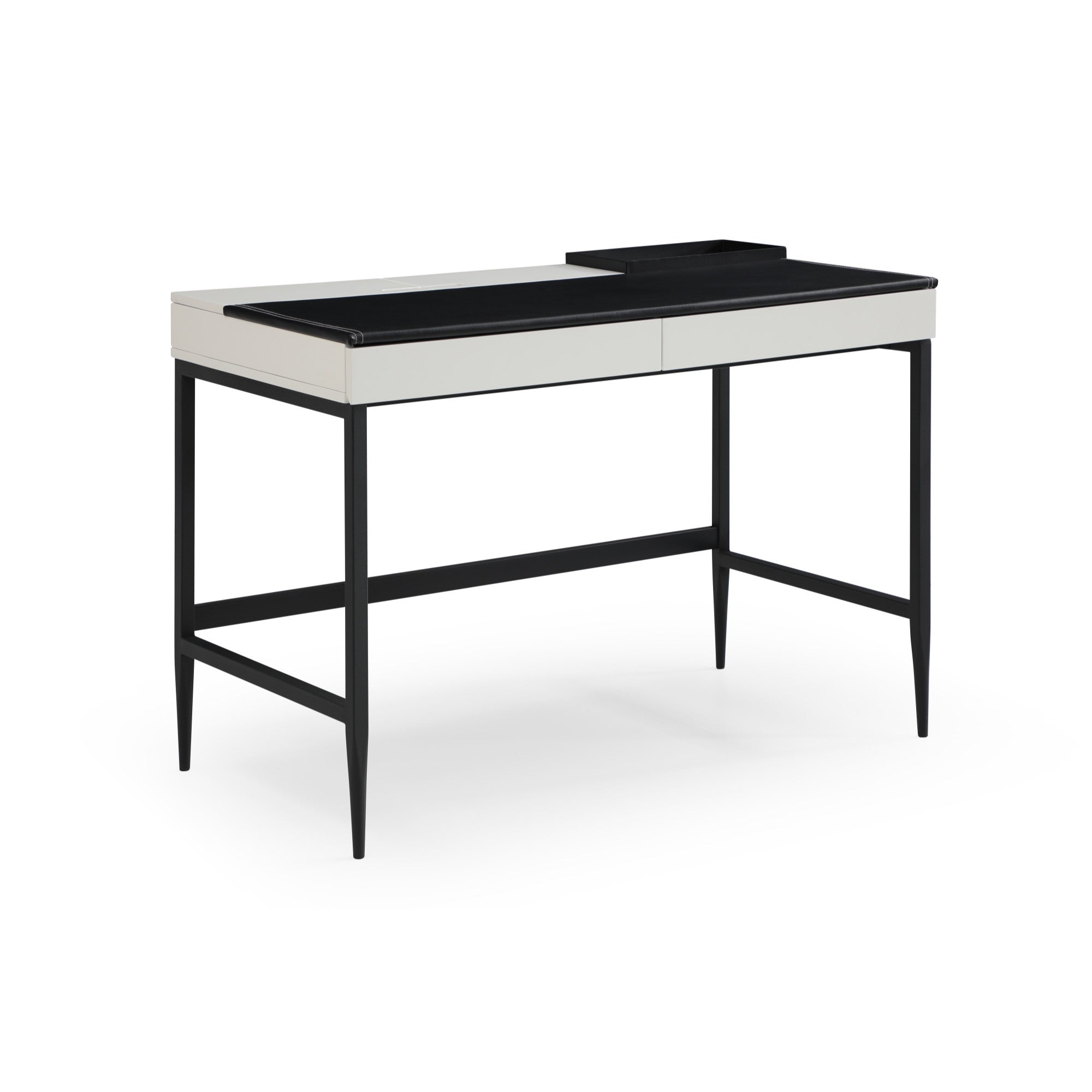 43" Black and White L Shape Writing Desk With Two Drawers